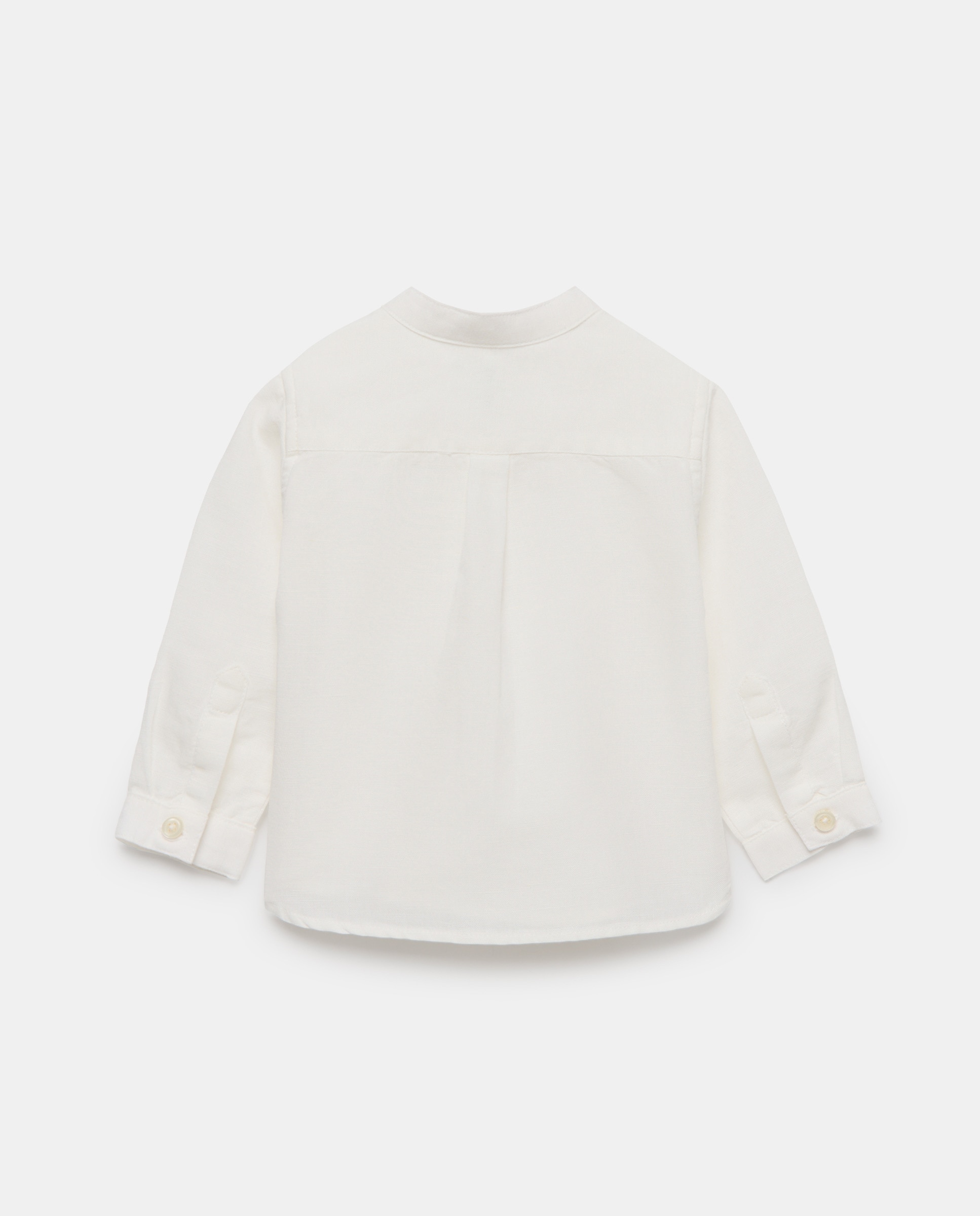 Camisa de Algodão e Linho de Bebé com Manga Comprida e Gola à Padre Branco-marfim-2