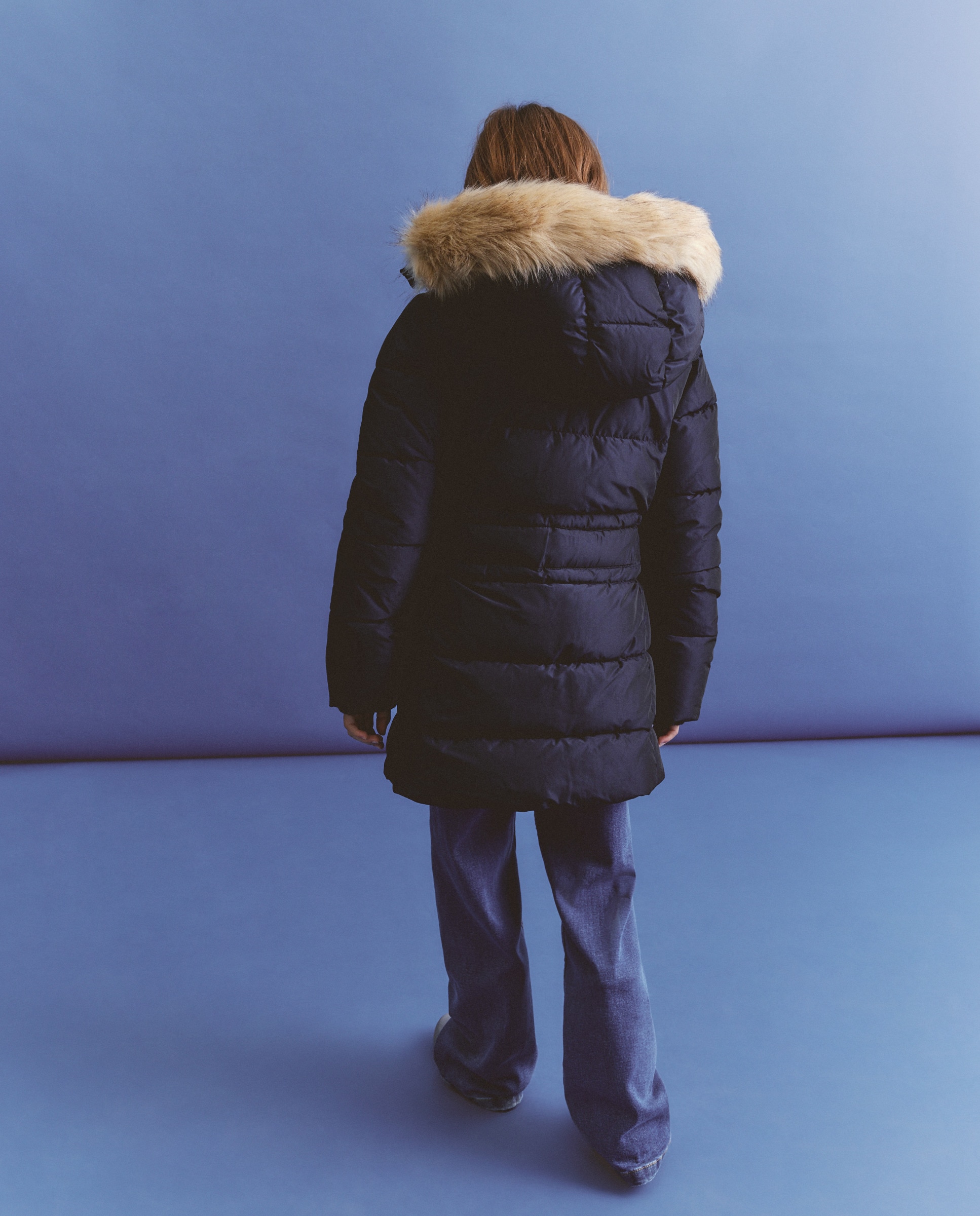 Blusão Acolchoado com Capuz Desmontável e Cinto Azul-marinho-3