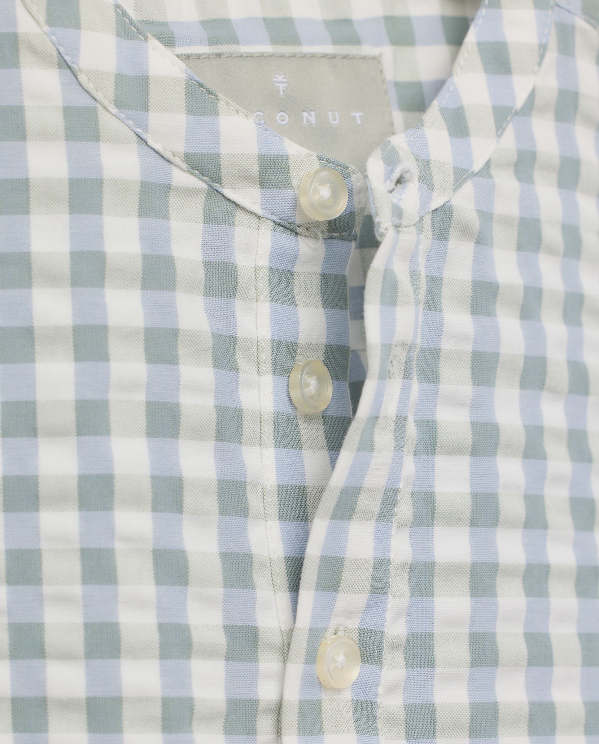 Camisa de Manga Comprida com Gola à Padre e Vichy Azul-5