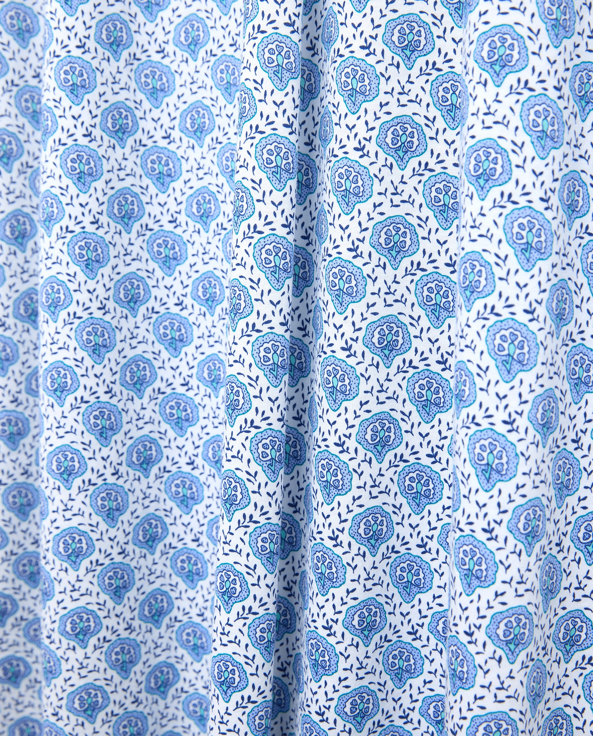 Camisa de Dormir Curta com Renda Estampada Azul-5