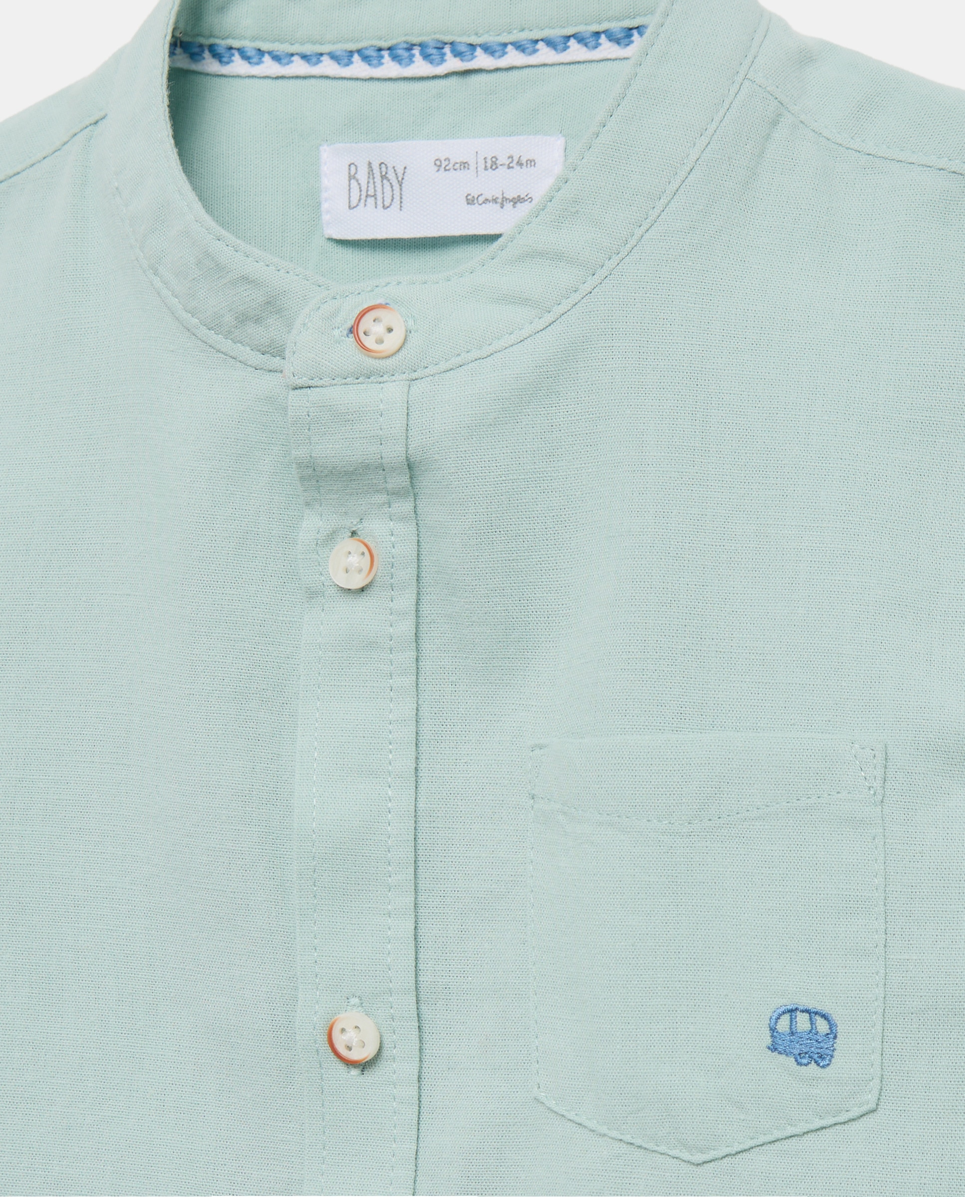 Camisa de Linho Lisa de Bebé com Manga Comprida Baby El Corte Inglés 510 Verde Claro-3