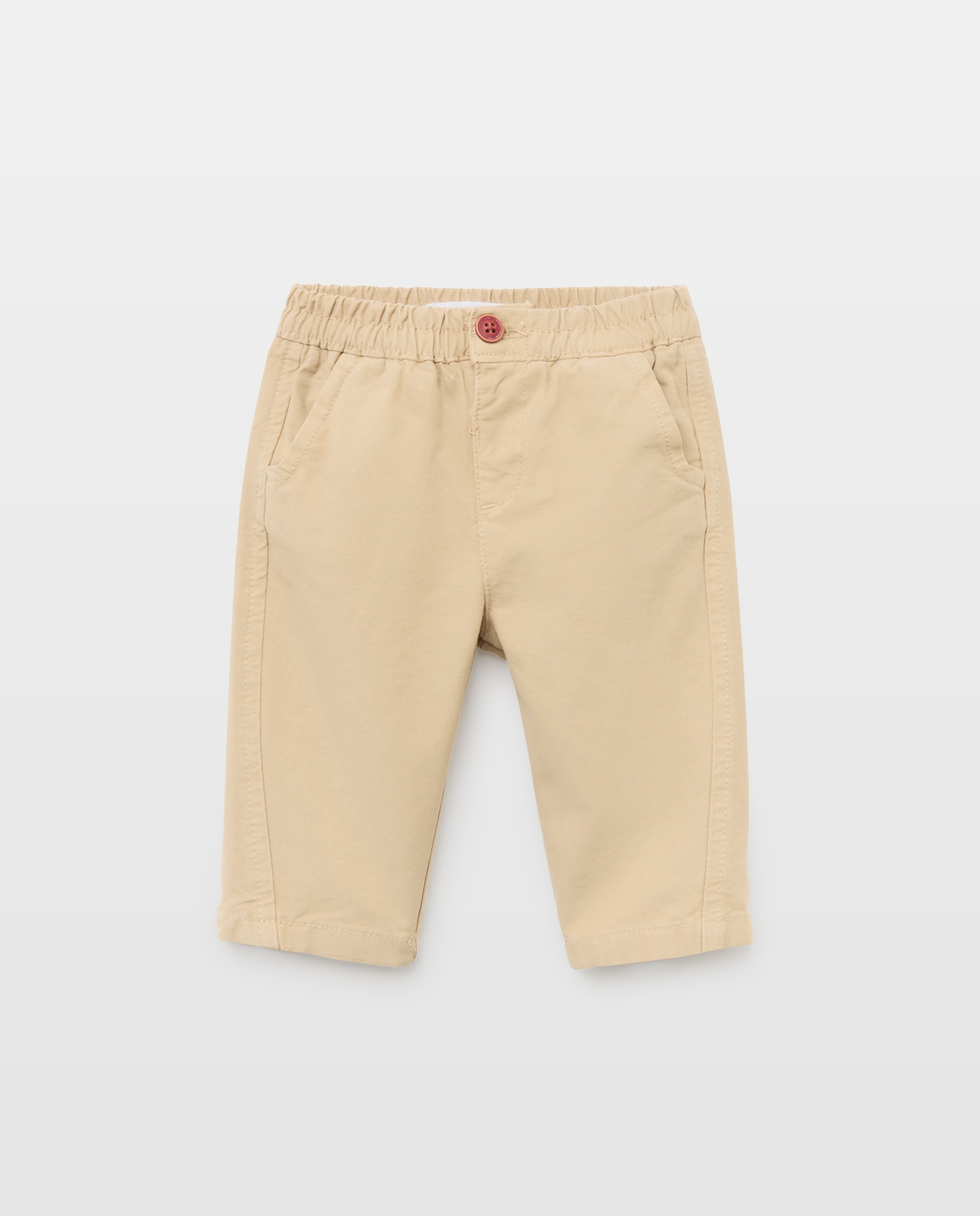Calças de Lona Lisas de Bebé Bege-1