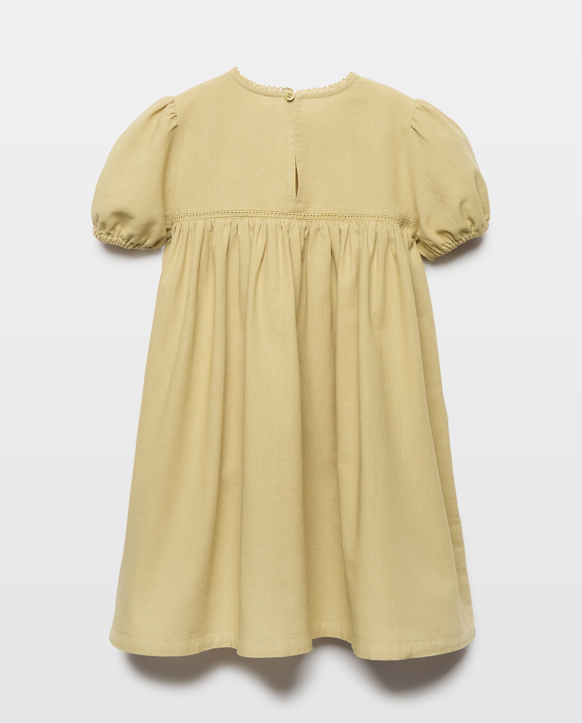 Vestido niña de lino con vainica liso 560 Oliva-2