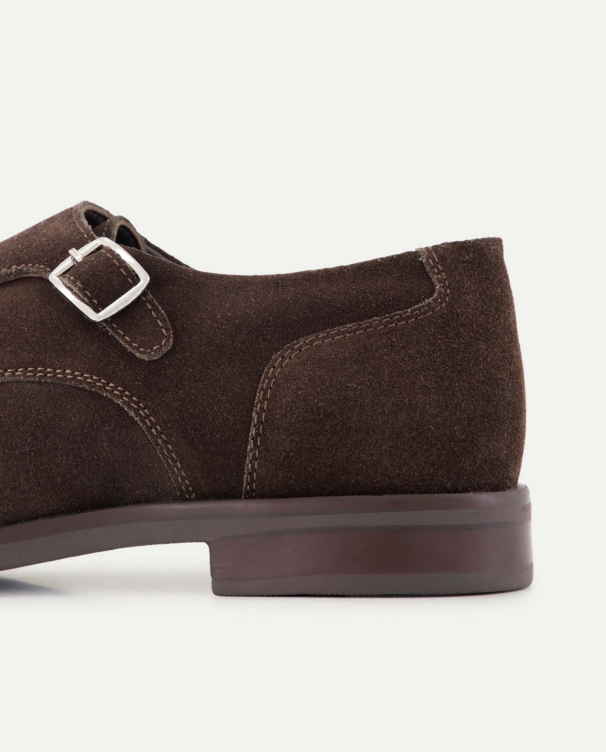Zapato doble hebilla de serraje de hombre con piso de goma Marrón-5