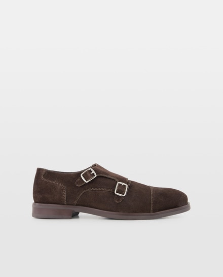 Zapato doble hebilla de serraje de hombre con piso de goma