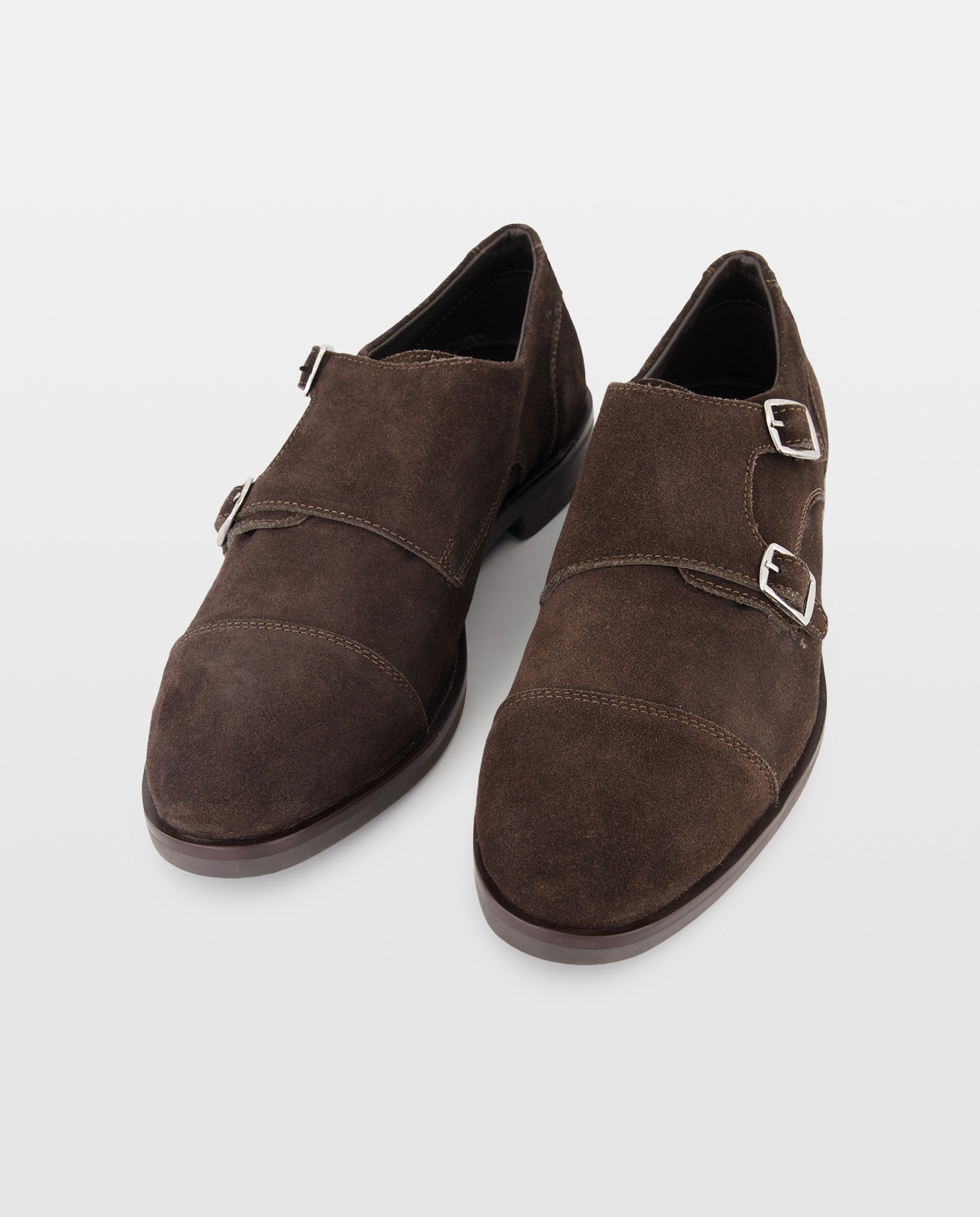 Zapato doble hebilla de serraje de hombre con piso de goma Marrón-2