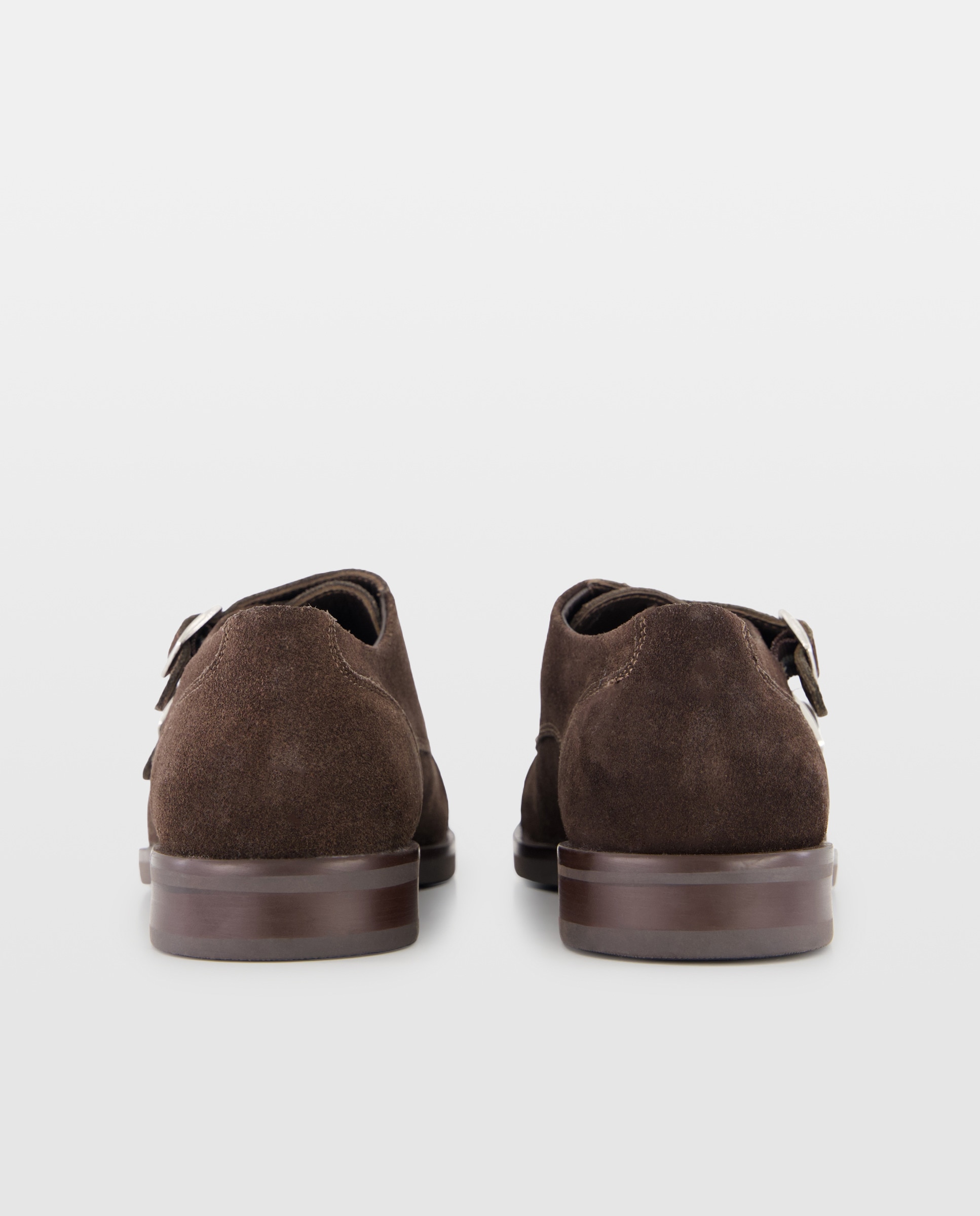 Zapato doble hebilla de serraje de hombre con piso de goma Marrón-3