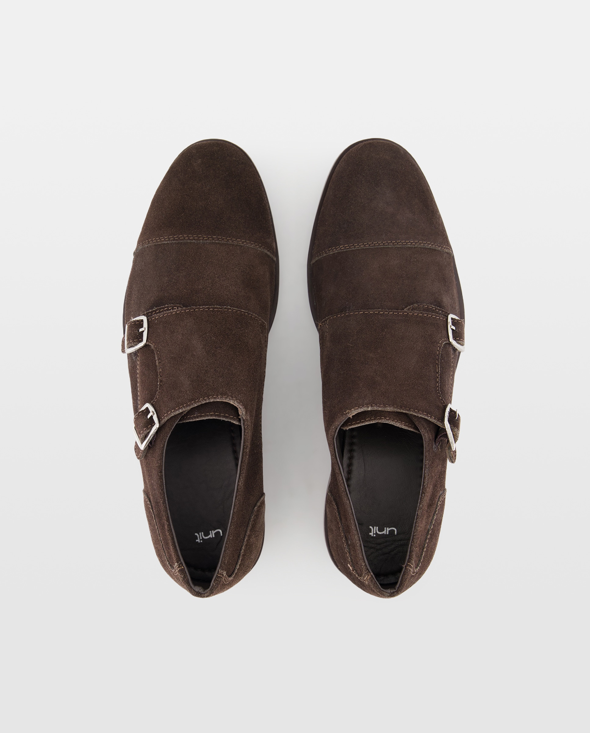 Zapato doble hebilla de serraje de hombre con piso de goma Marrón-4