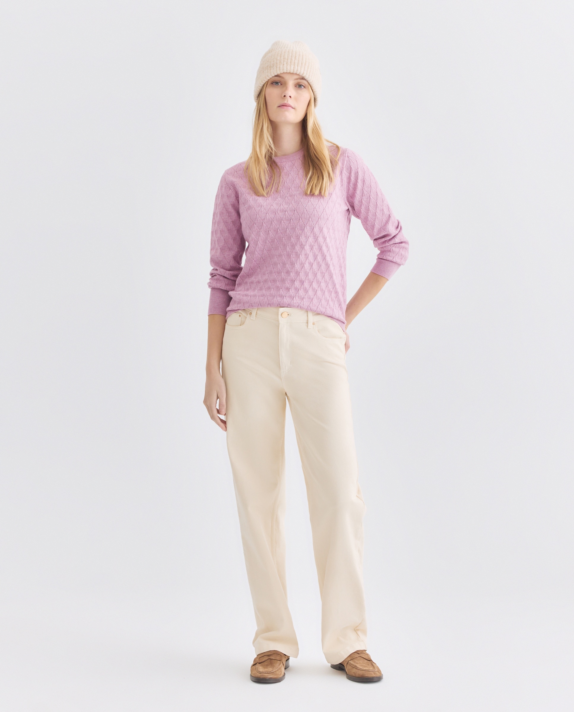 Camisola de malha lisa com manga comprida Lilás-2