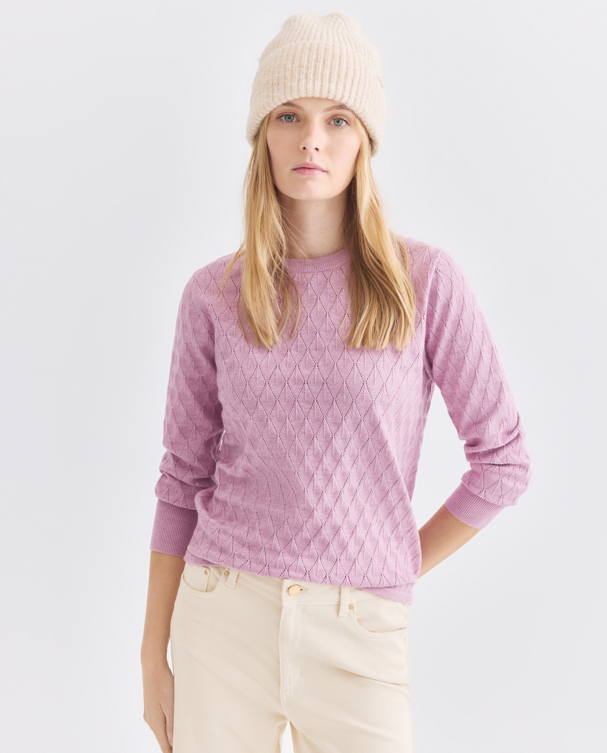 Camisola de malha lisa com manga comprida Lilás-1