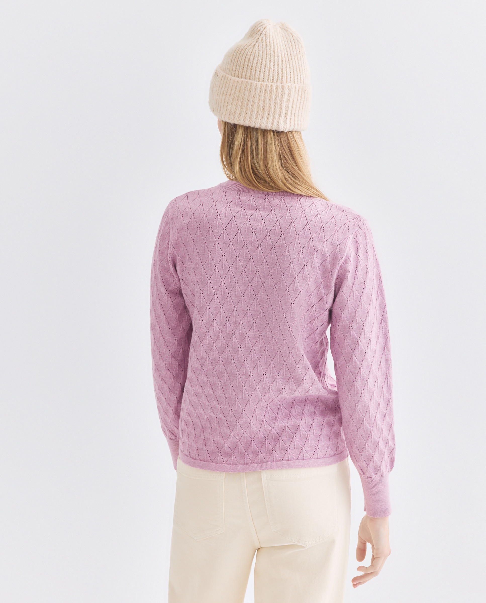Camisola de malha lisa com manga comprida Lilás-3