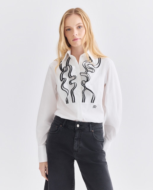 Imagem 0 de Camisa de Popelina com Folhos em Contraste