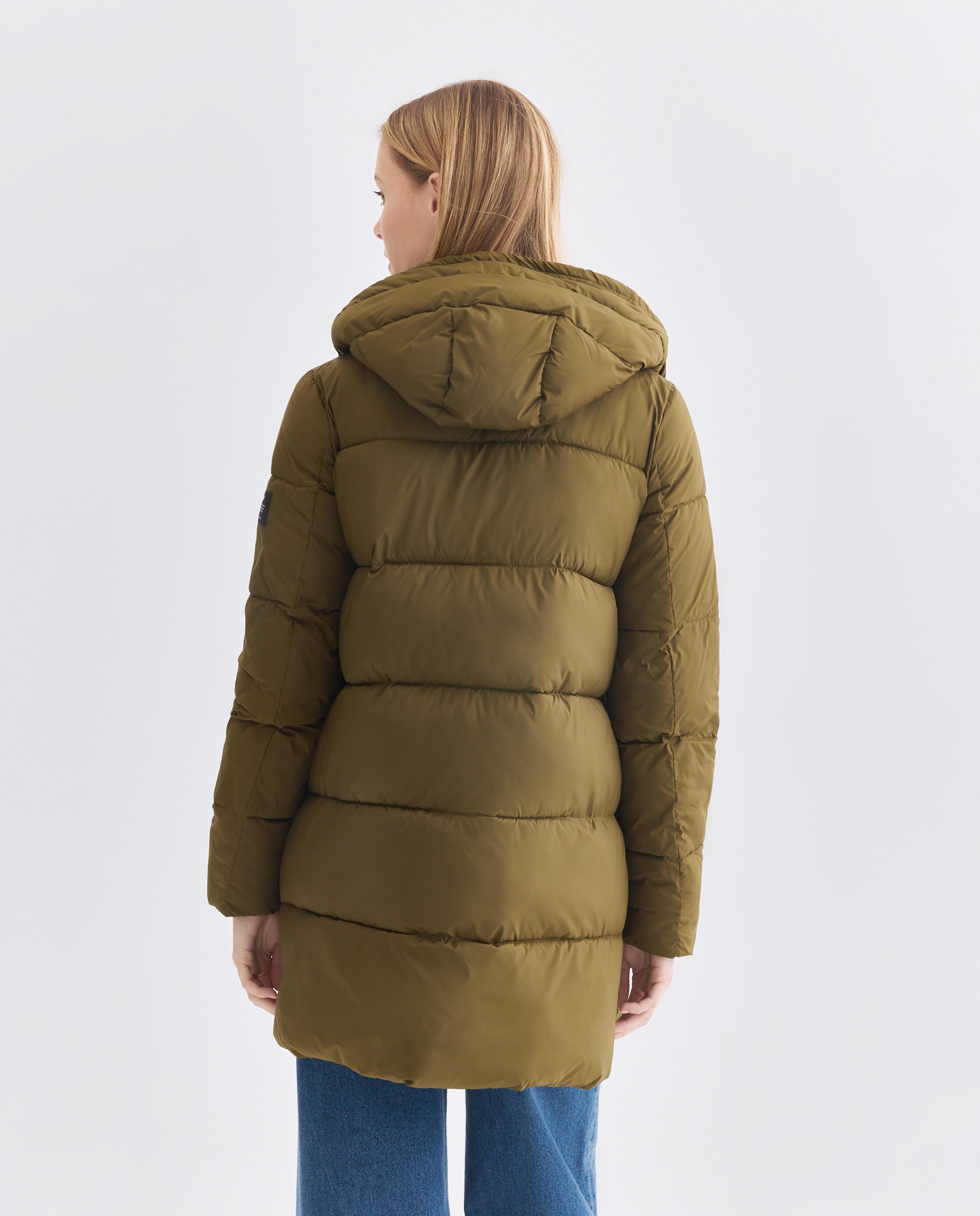 Sobretudo Acolchoado com Fecho de Correr, Capuz e Bolsos à Frente Verde-militar-4