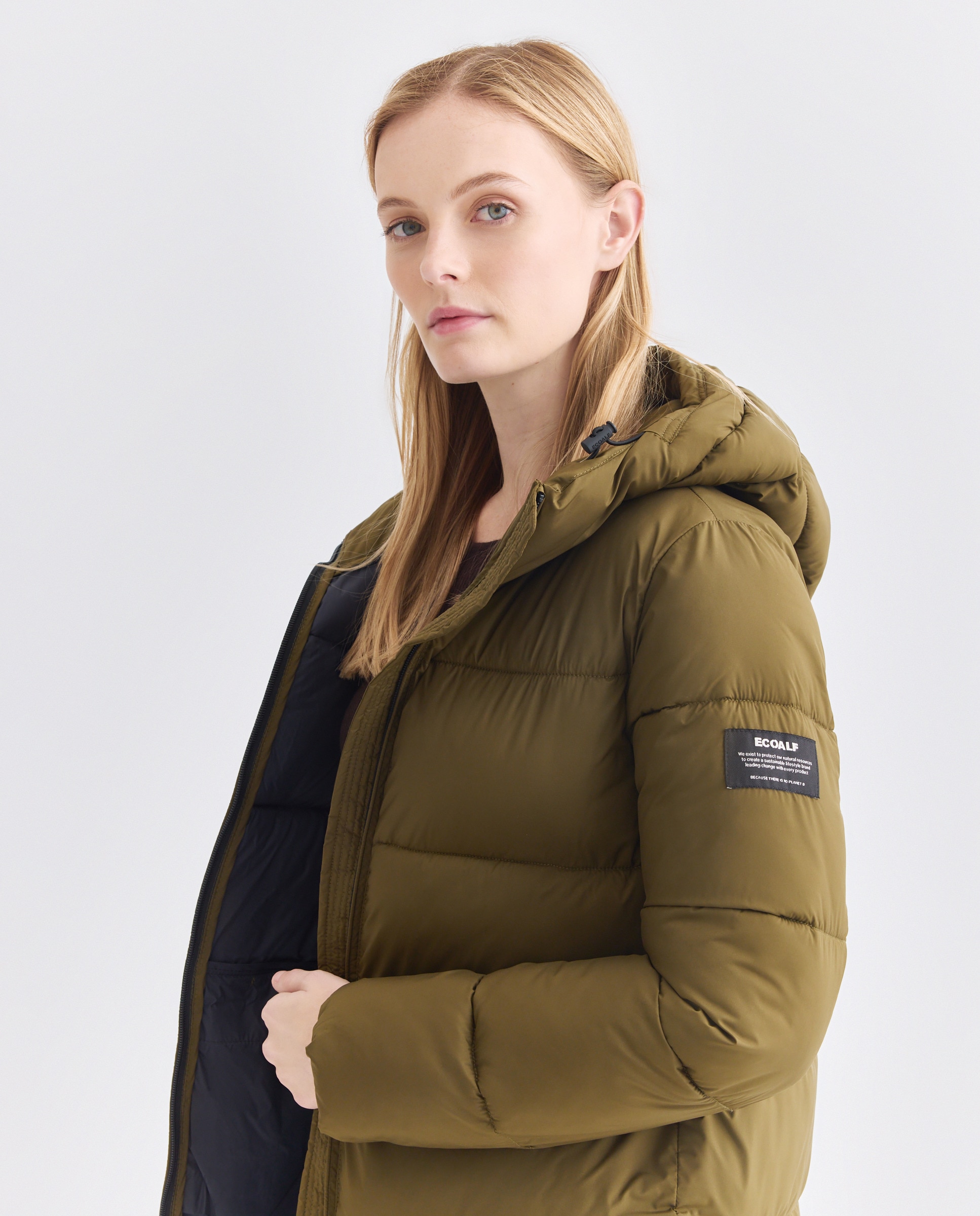 Sobretudo Acolchoado com Fecho de Correr, Capuz e Bolsos à Frente Verde-militar-2