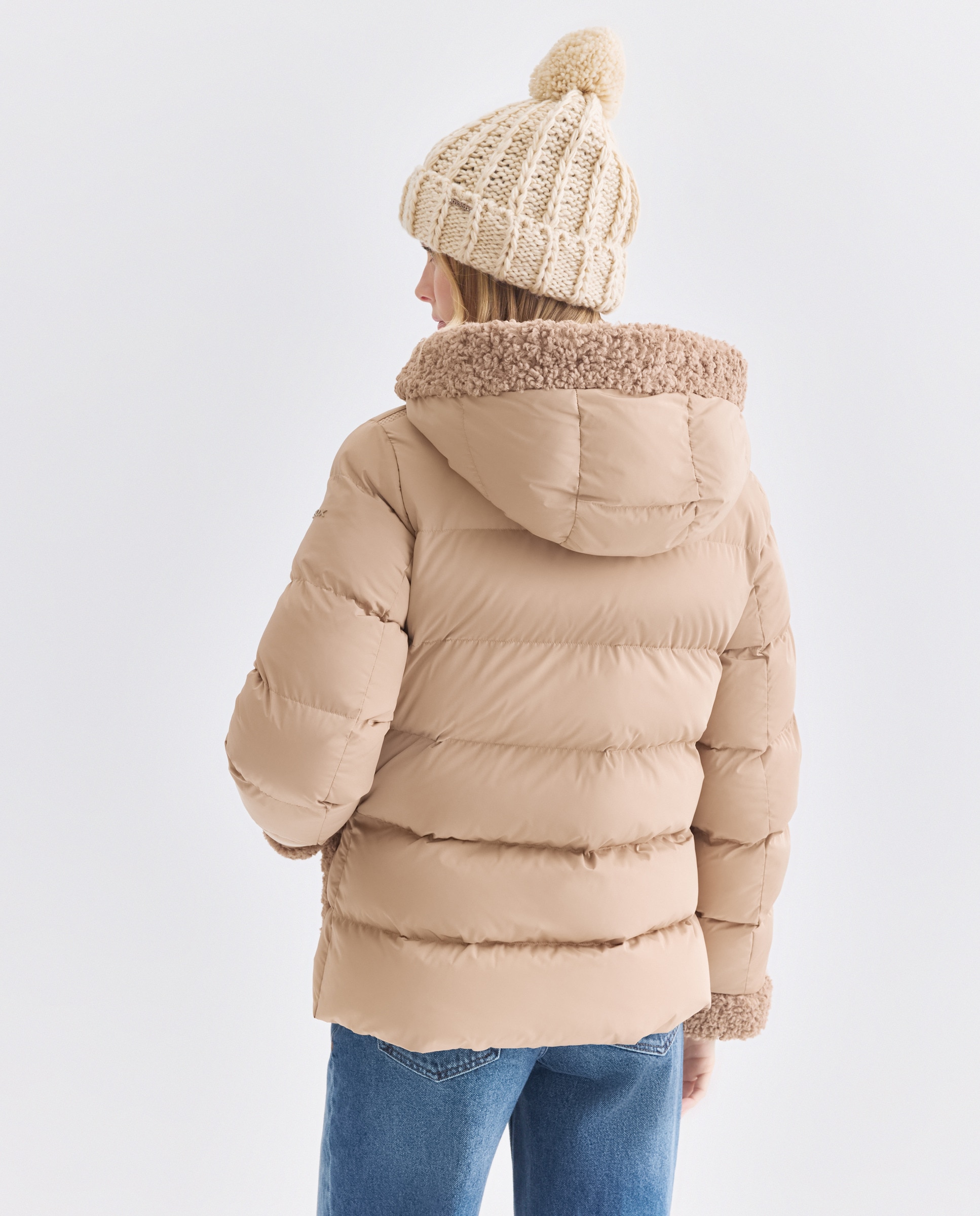 Parka Repelente à Água e Corta-Vento Bege-3