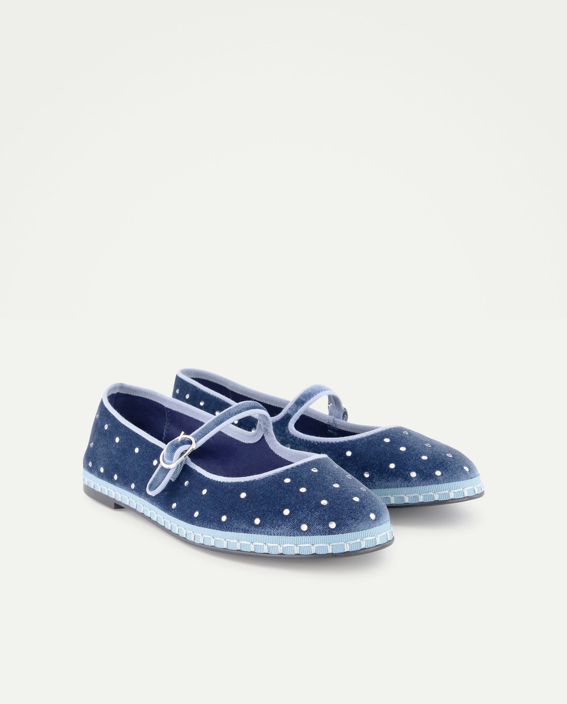 Sapatos de Presilha com Pespontos na Sola e Brilhos 400 Azul-2