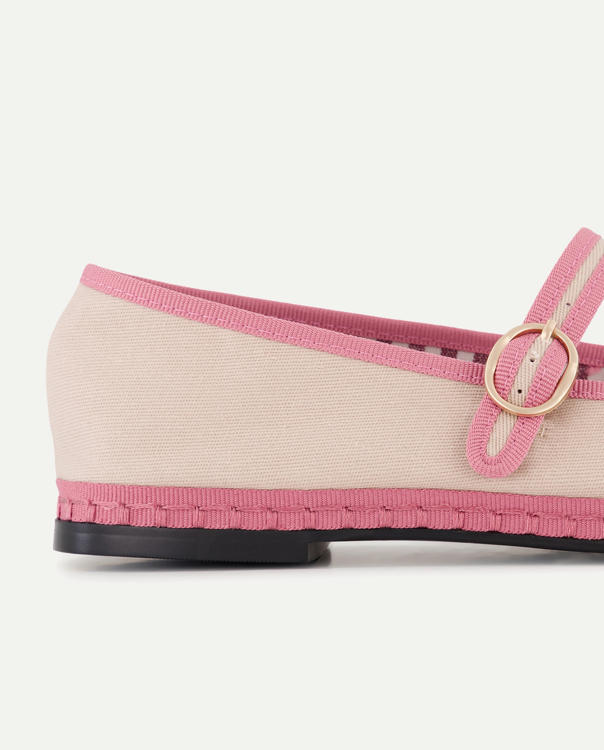 Sapatos de Presilha de Lona Fina com Pespontos em Contraste 200 Rosa-5