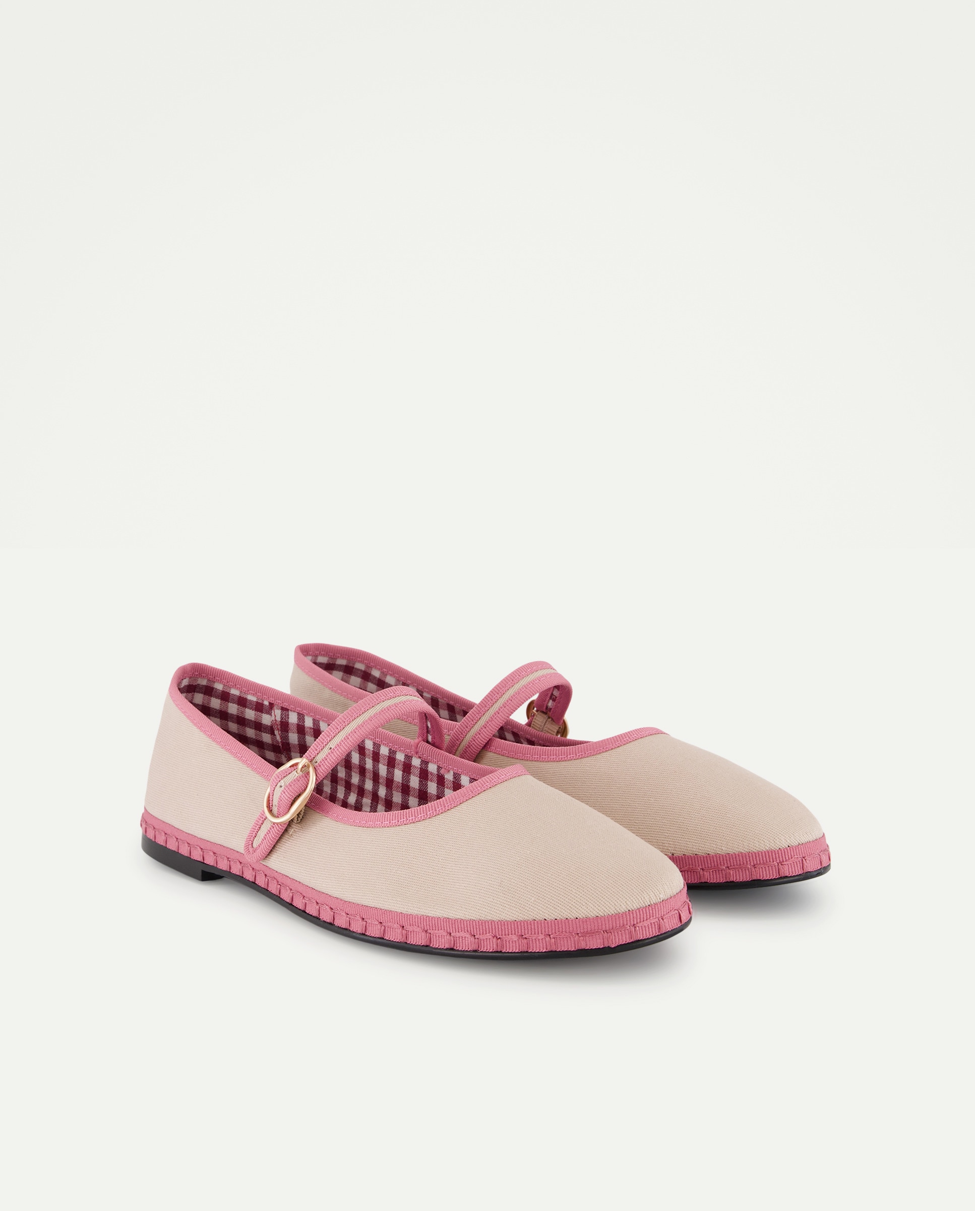 Sapatos de Presilha de Lona Fina com Pespontos em Contraste 200 Rosa-2