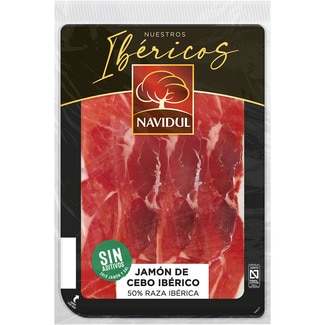 jamón de cebo ibérico 50% raza ibérica en lonchas sin gluten envase 104 g - Navidul