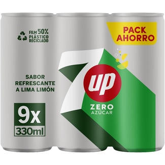 refresco de lima limón sin azúcar con gas pack 9 latas 33 cl - Seven Up Zero
