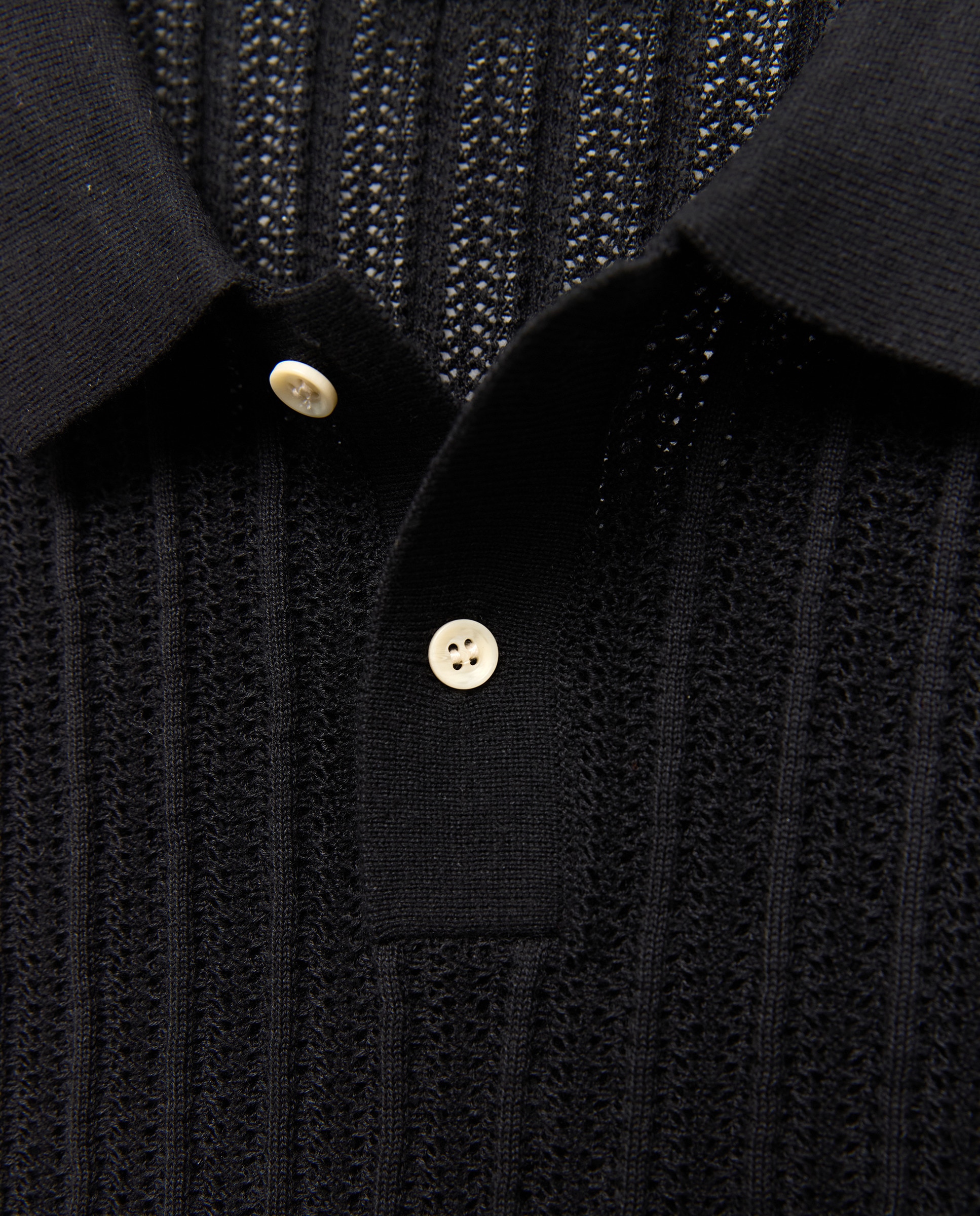 Polo de Tricot com Manga Curta e Rendilhados Preto-5