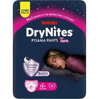braguitas de noche absorbentes para niñas +13 años 48-60 kg bolsa 11 unidades - Huggies Dry Nites