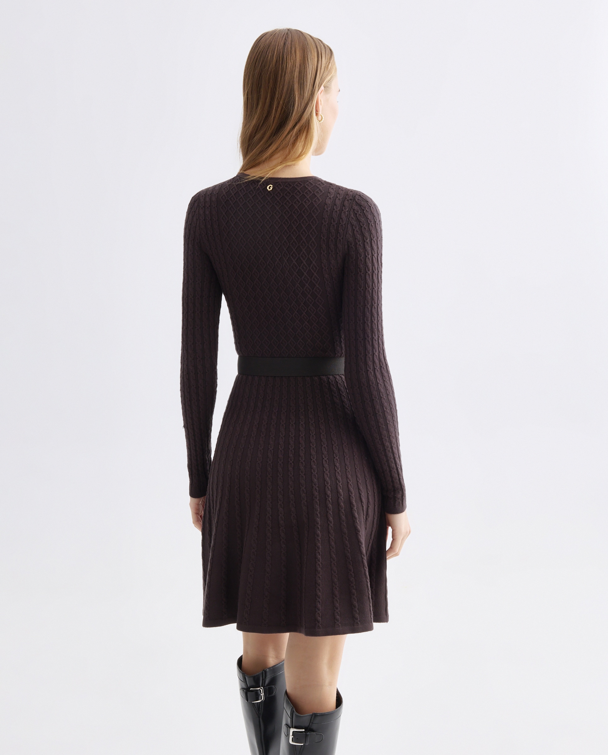 Vestido de Manga Comprida Bege-3