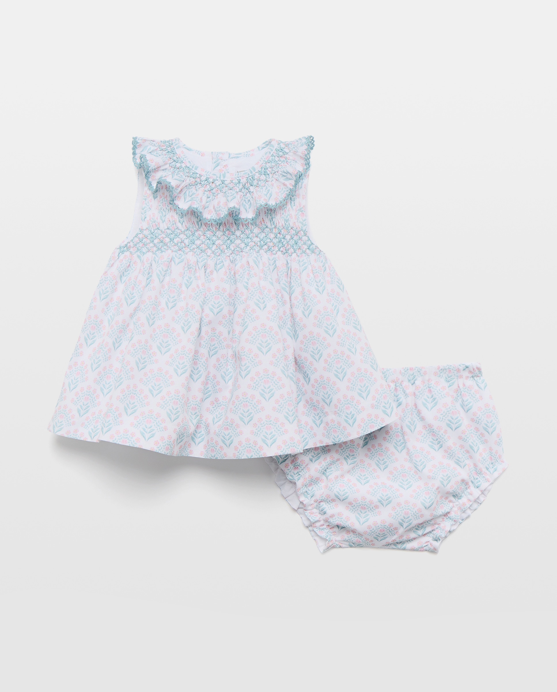 Imagem 0 de Vestido de Bebé sem Mangas com Estampado, Gola Grande e Favos de Mel