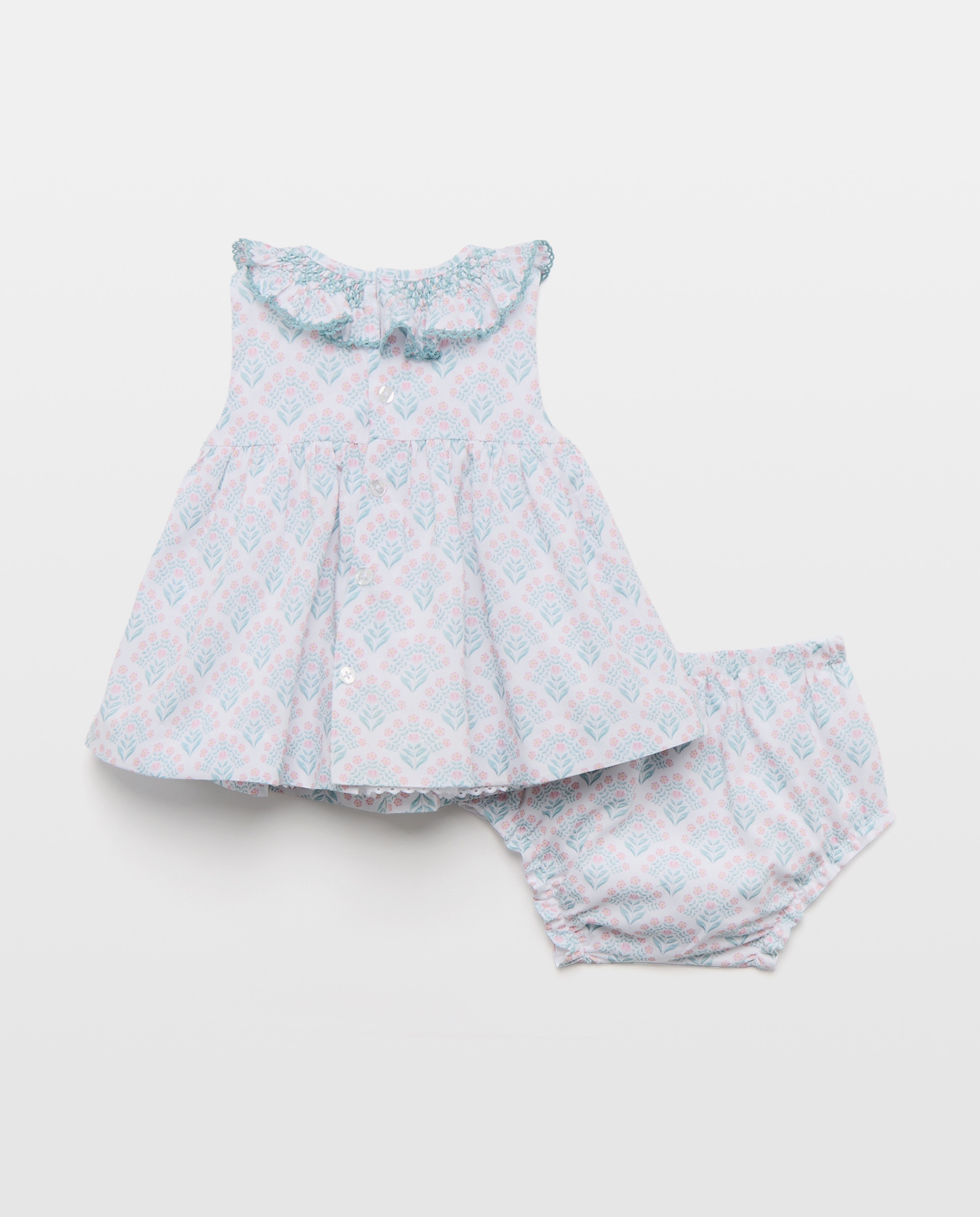 Vestido de Bebé sem Mangas com Estampado, Gola Grande e Favos de Mel Coconut El Corte Inglés Rosa-2