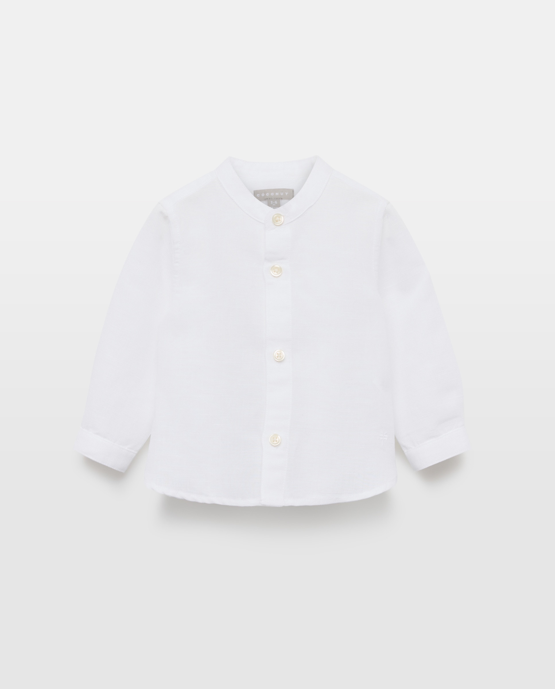 Camisa de Algodão e Linho de Bebé com Manga Comprida e Gola à Padre Branco-1