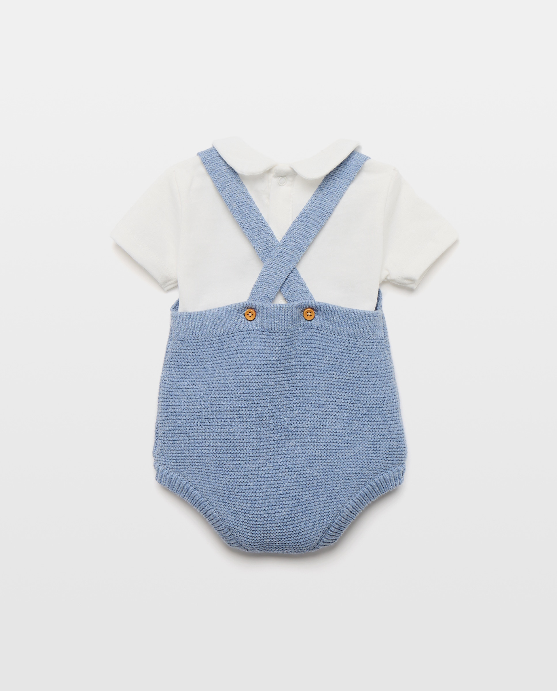 Conjunto de 2 Peças de Bebé: Jardineiras de Tricot + Body de Manga Curta Verde-2