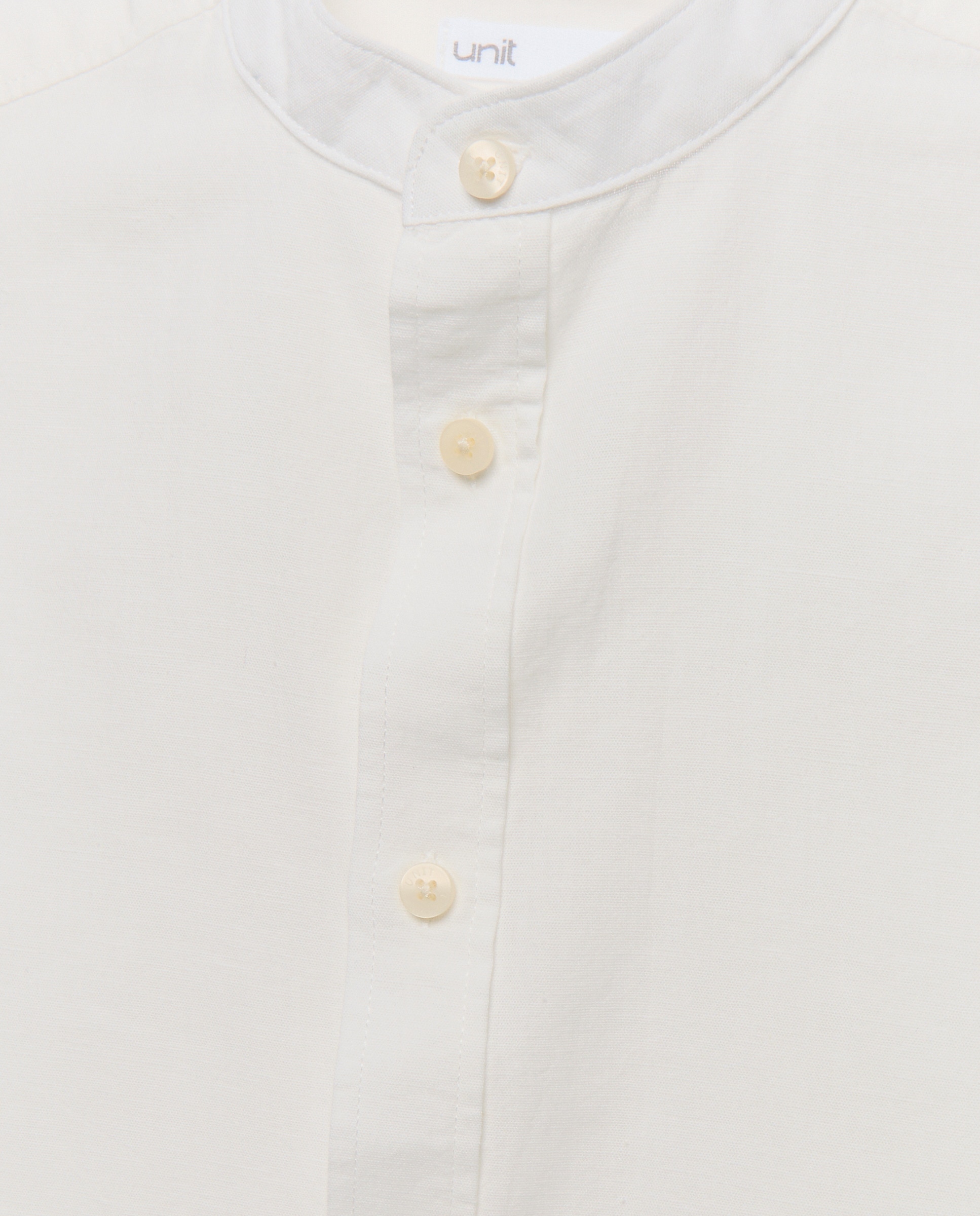 Camisa de niño algodón-lino cuello mao lisa Blanco-3