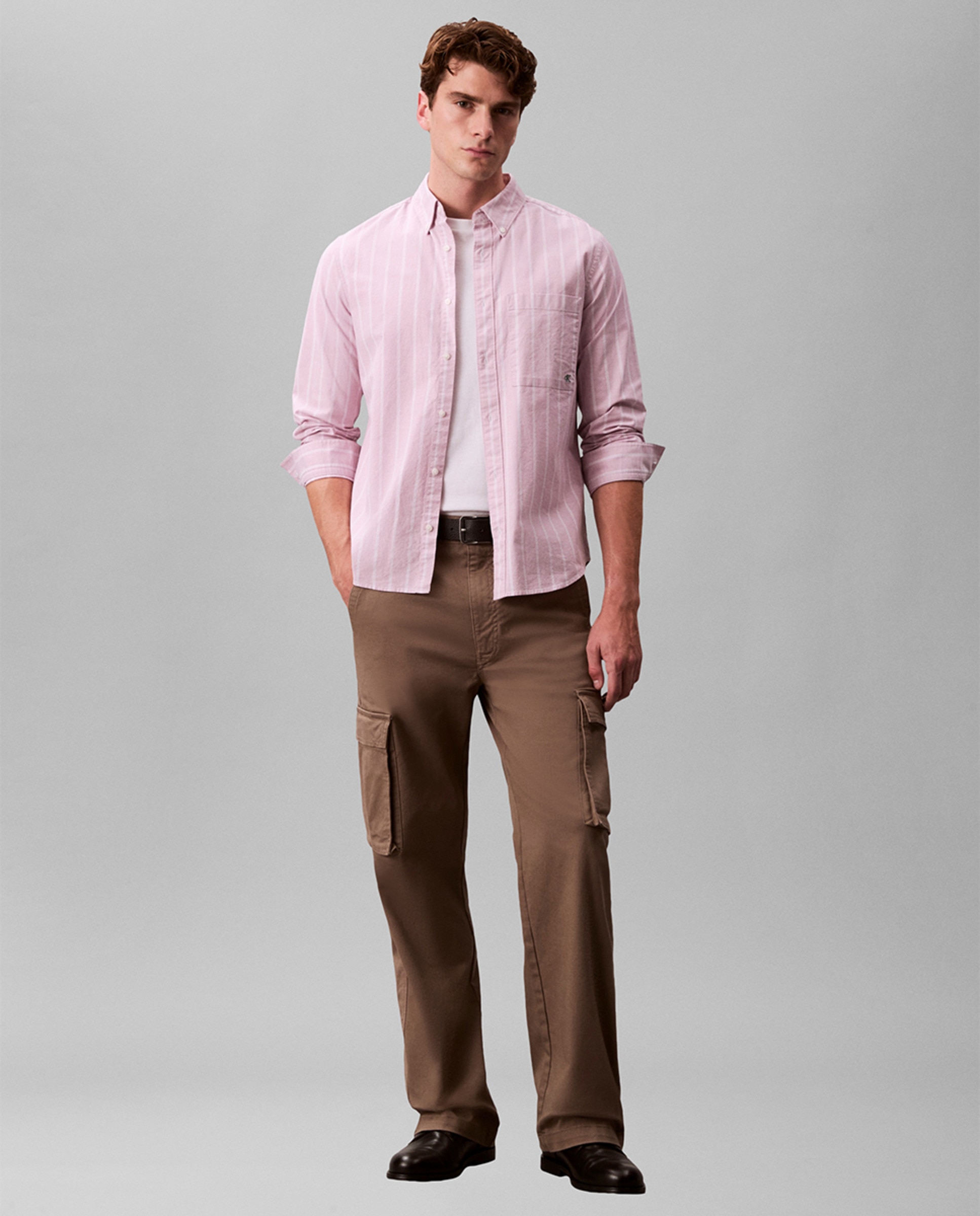 Camisa Oxford às Riscas Lilás-5