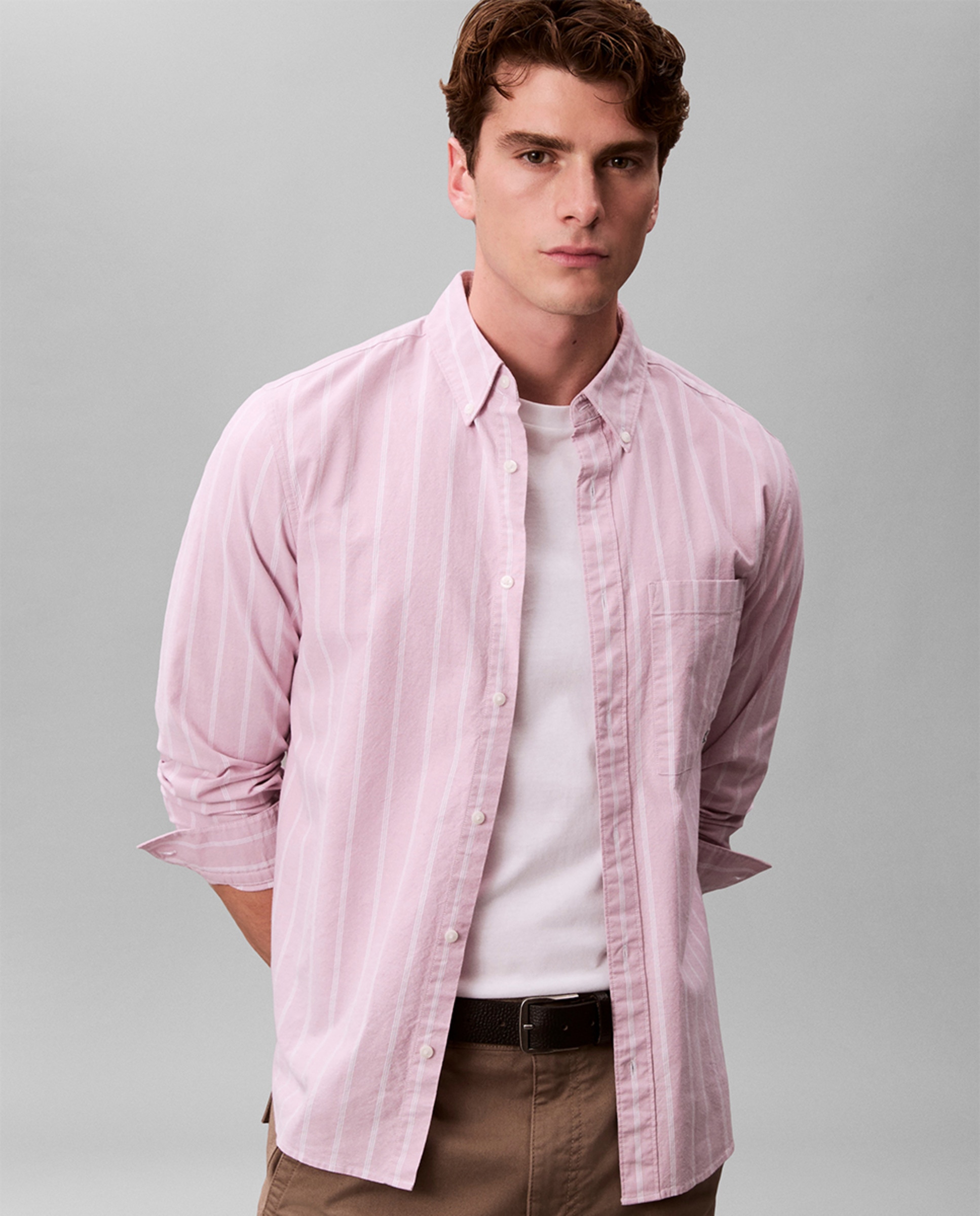 Camisa Oxford às Riscas Lilás-2
