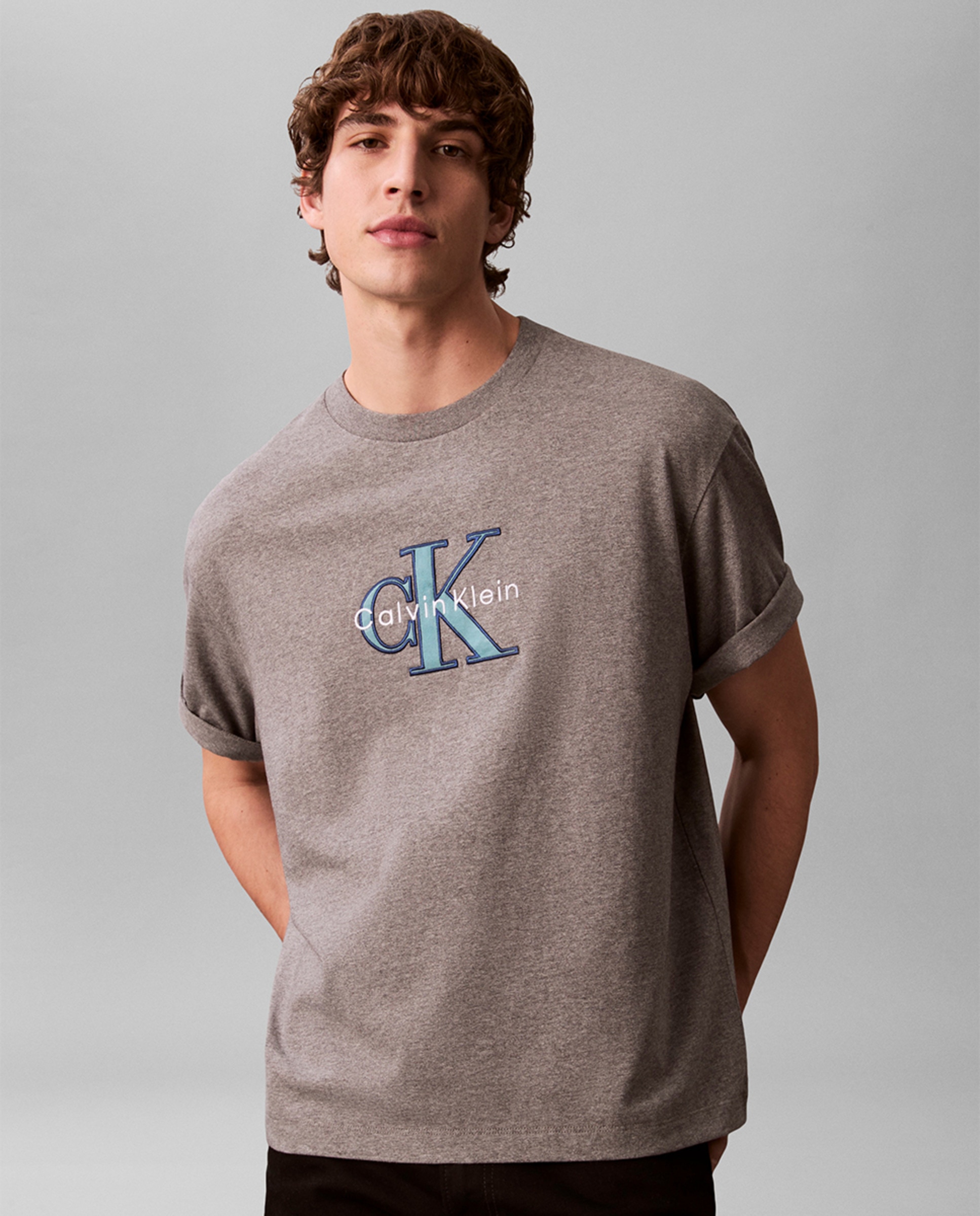 T-shirt com Logótipo Tricolor Cinzento-4