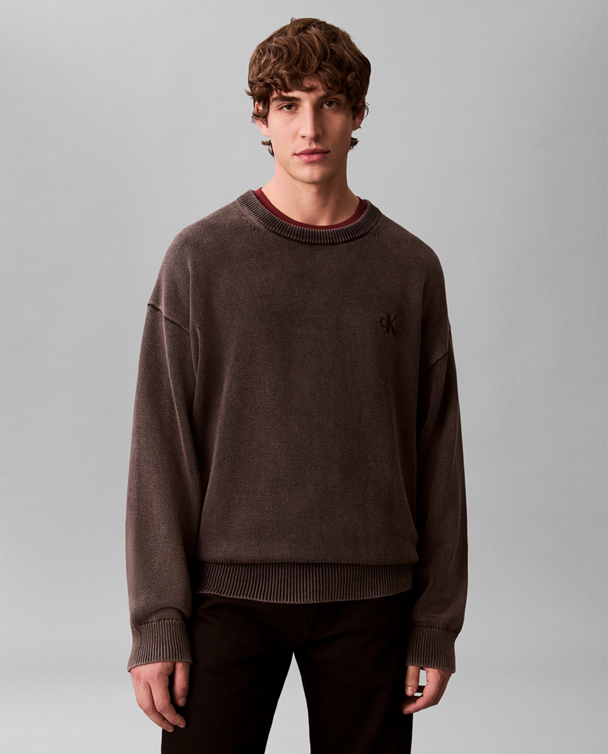 Camisola de Malha Relaxed com Gola Redonda Preto-1