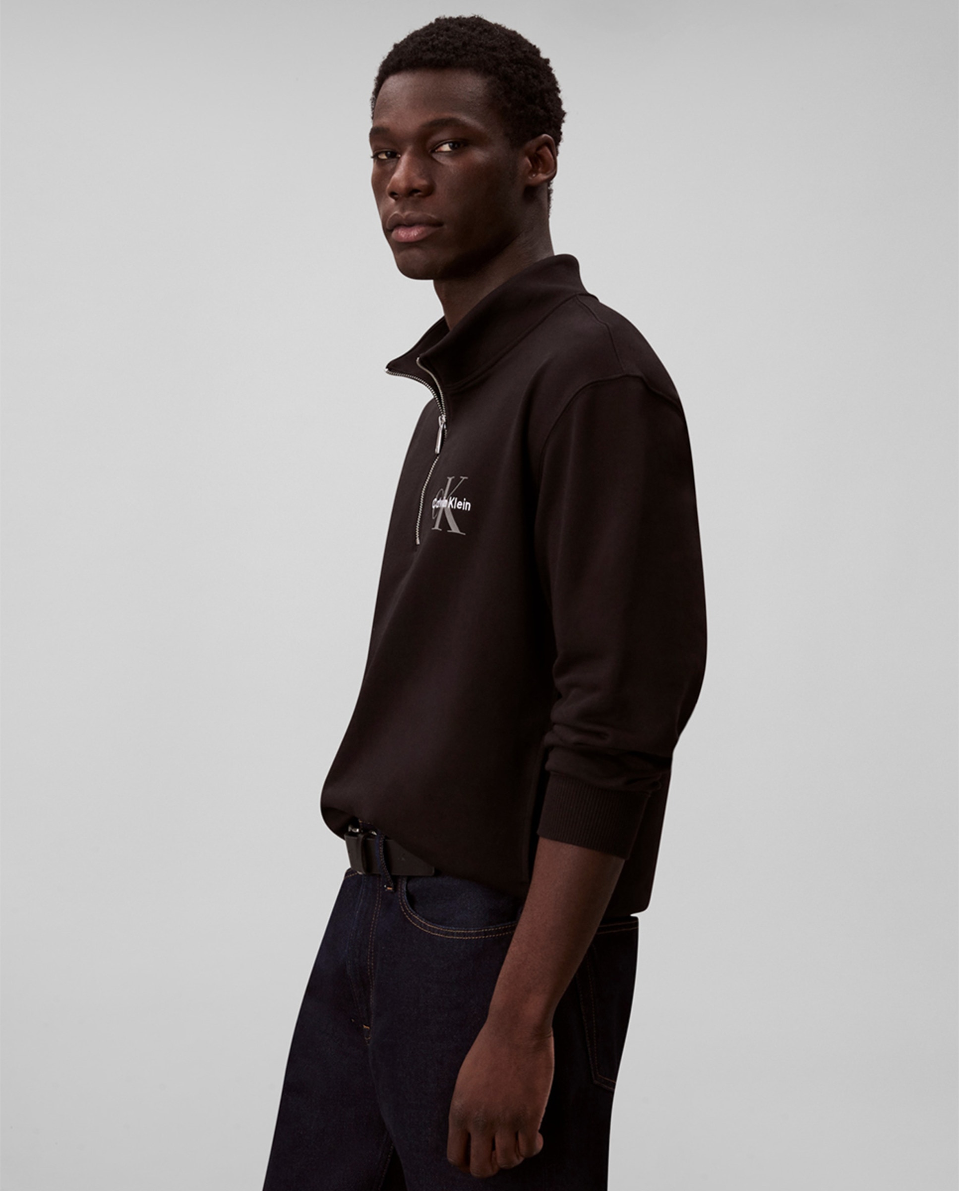 Sweatshirt com Meio Fecho de Correr Preto-4