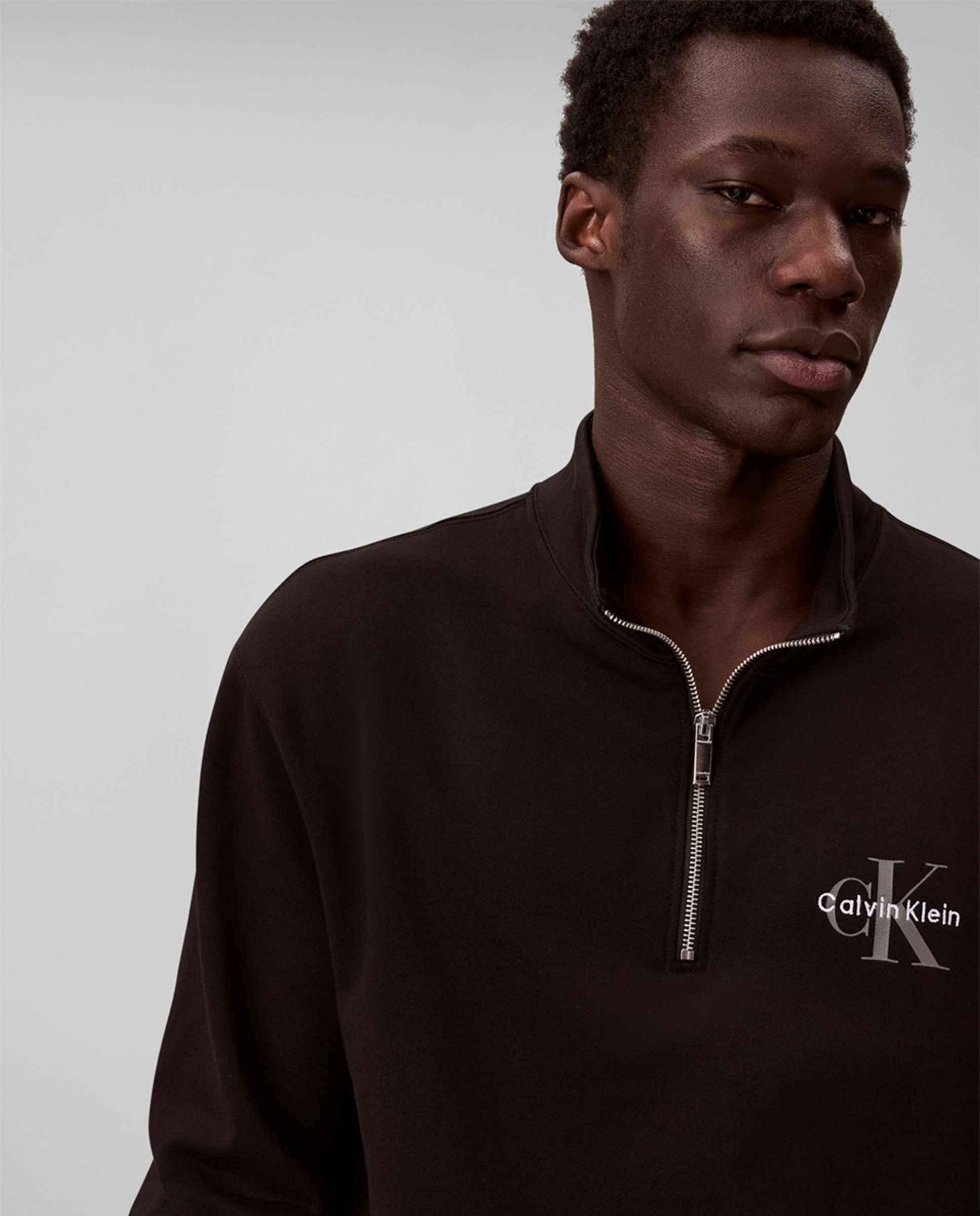 Sweatshirt com Meio Fecho de Correr Preto-3
