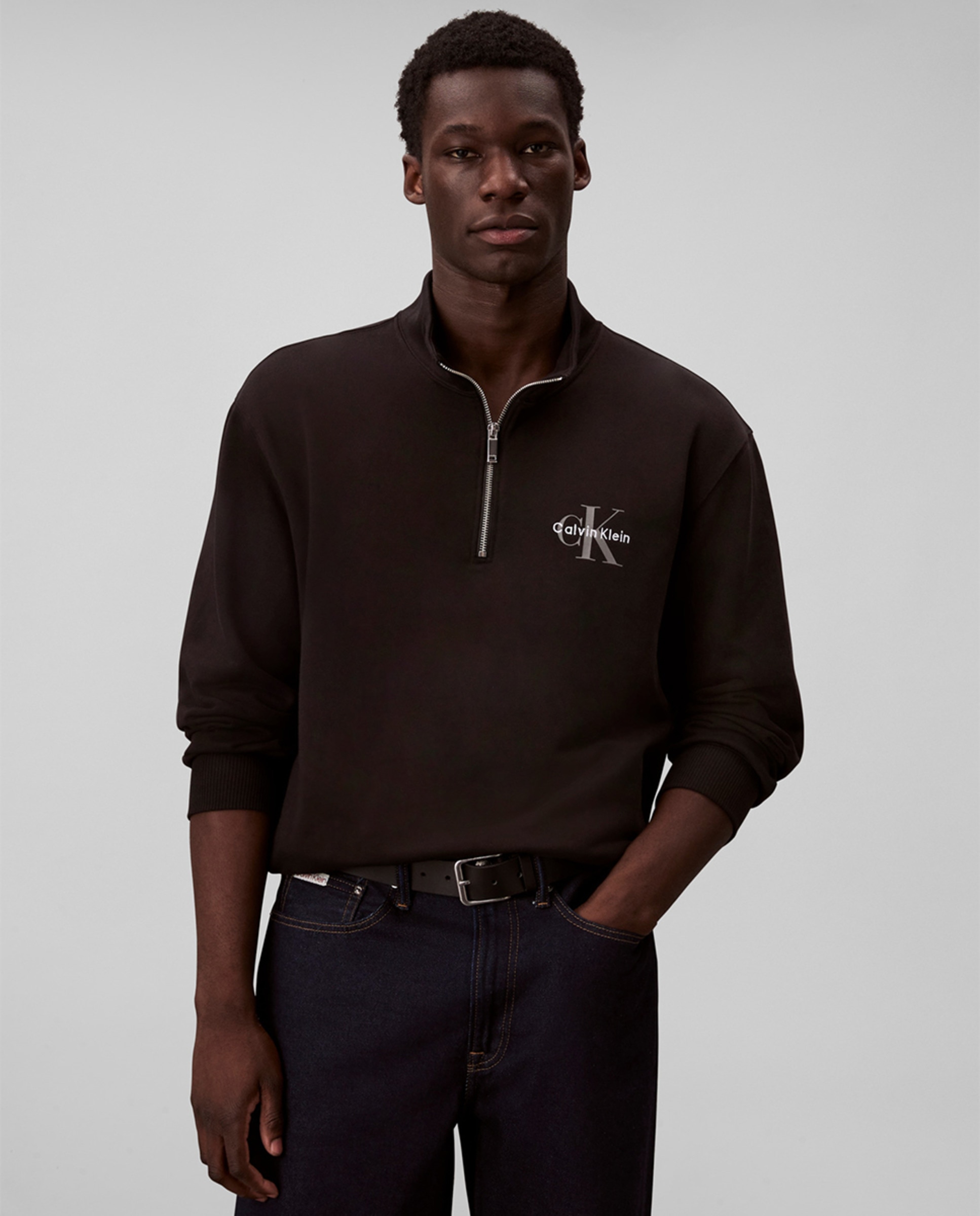Sweatshirt com Meio Fecho de Correr Preto-1
