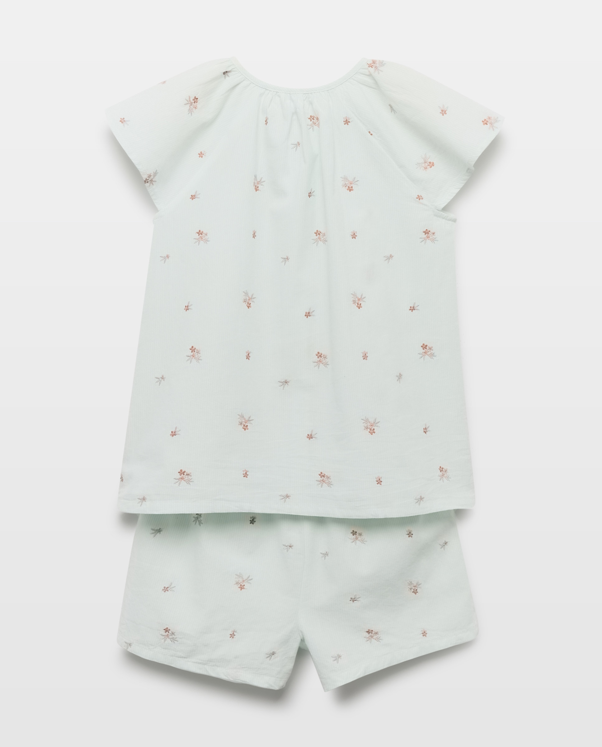 Pijama de niña de popelín corto con bordados 582 Verde agua-2