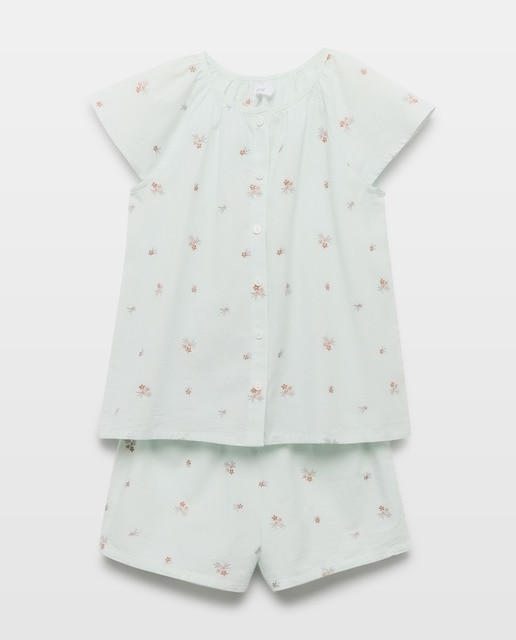 Imagen 0 de Pijama de niña de popelín corto con bordados