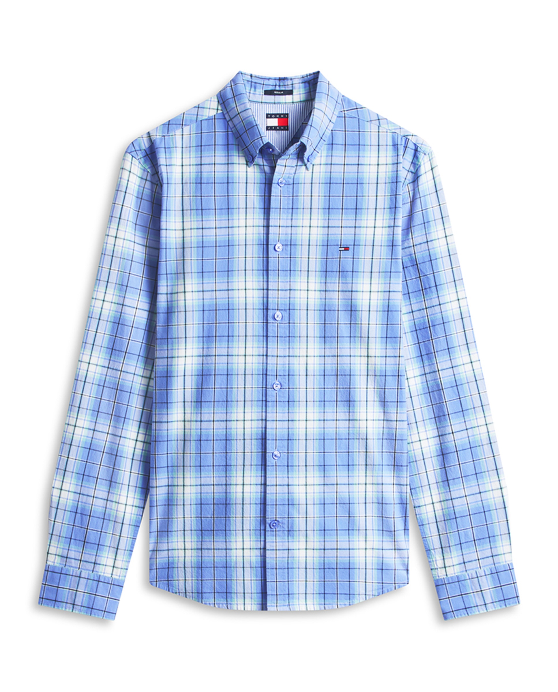 Camisa Regular Fit de Popelina aos Quadrados Azul-4