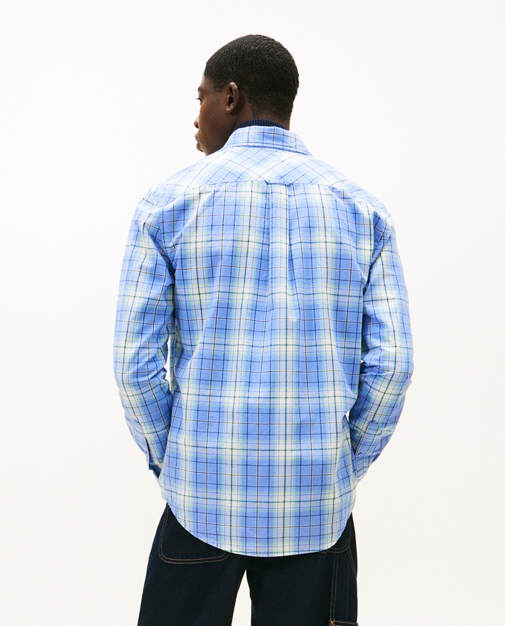 Camisa Regular Fit de Popelina aos Quadrados Azul-2