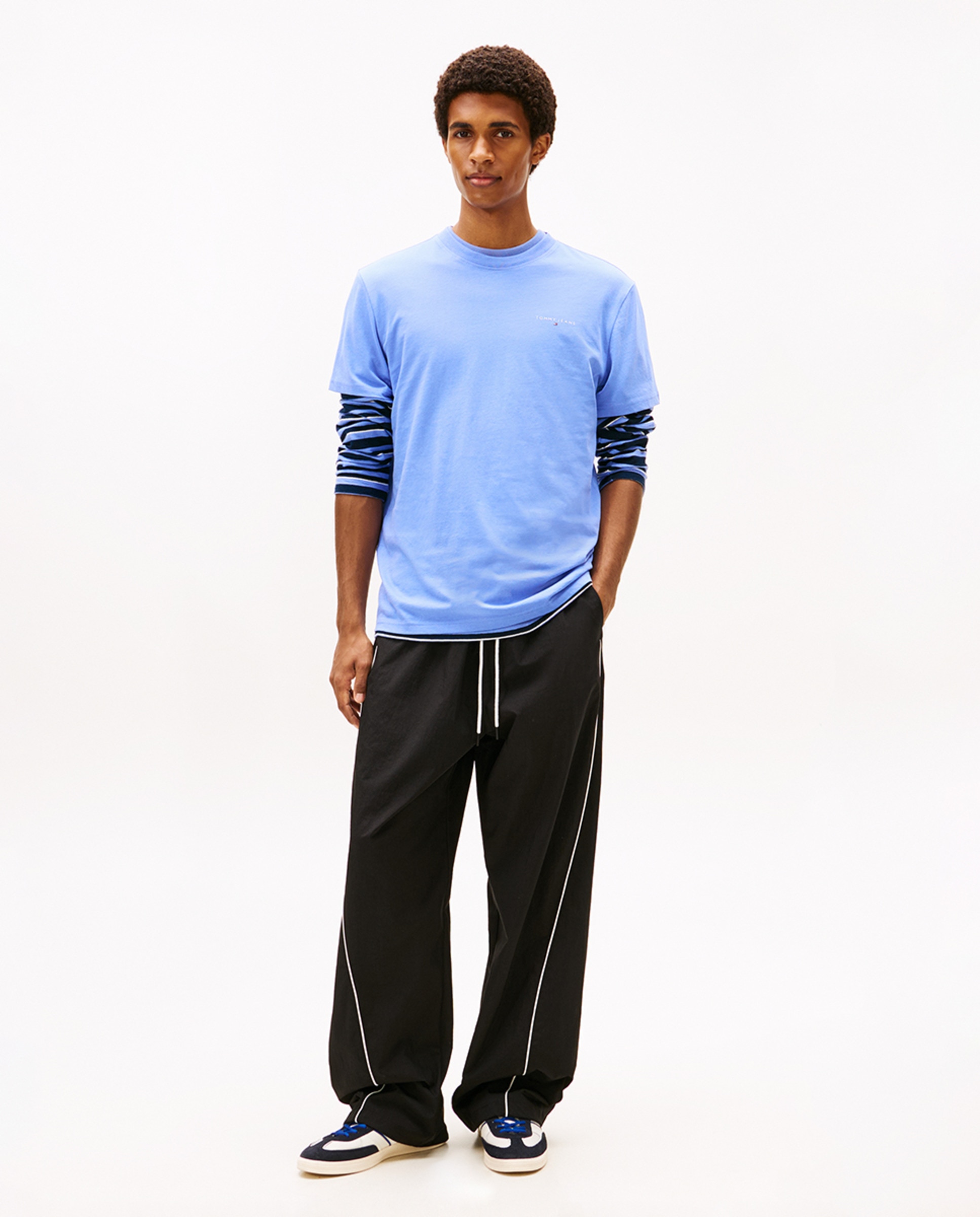 T-shirt Slim Fit com Manga Curta Azul-5