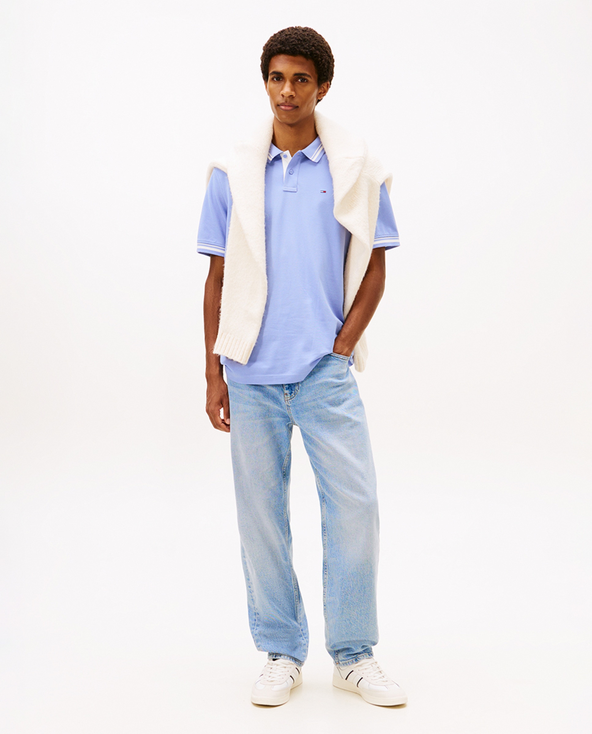 Polo Piqué Regular Fit com Manga Curta Azul-claro-5