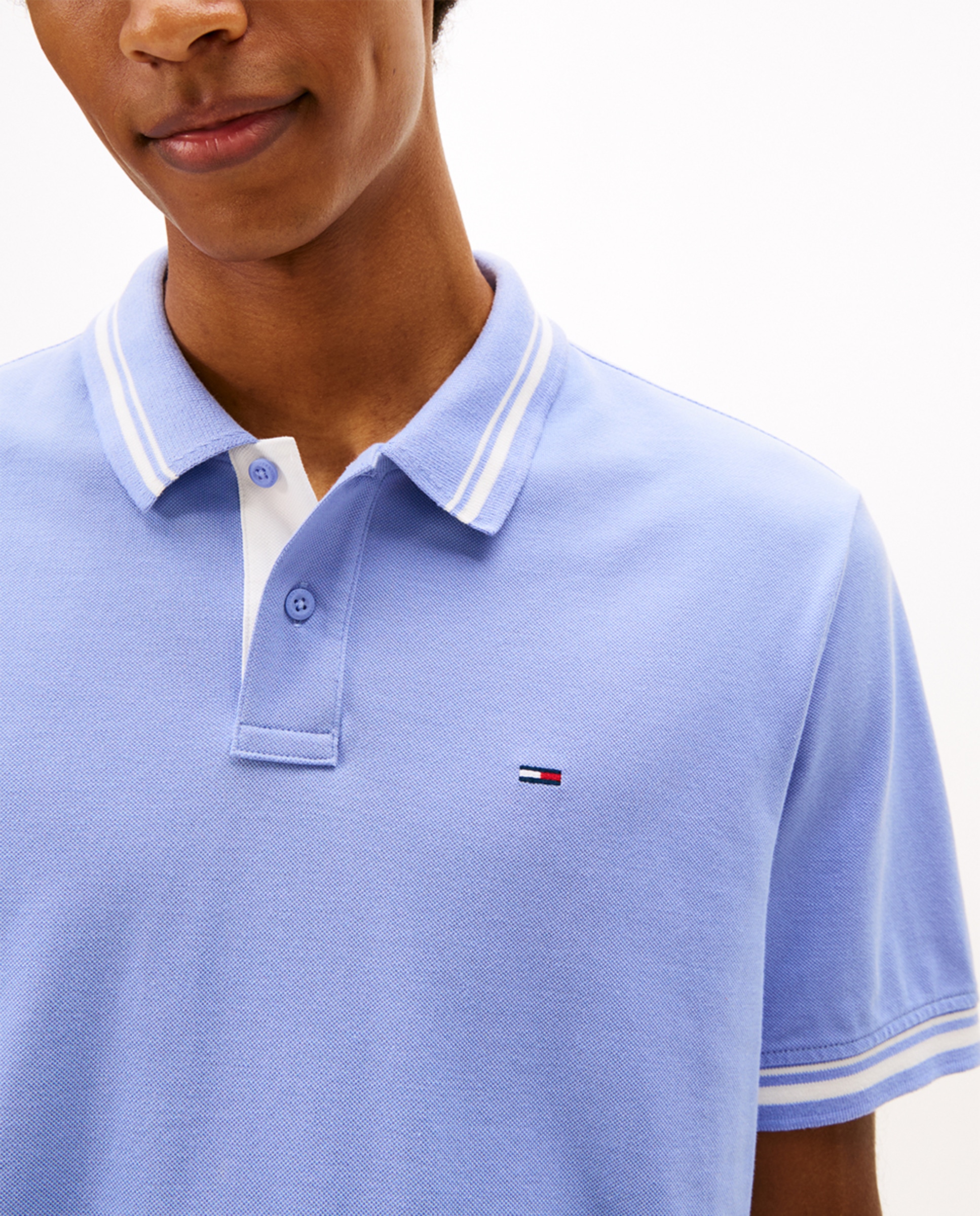 Polo Piqué Regular Fit com Manga Curta Azul-claro-3