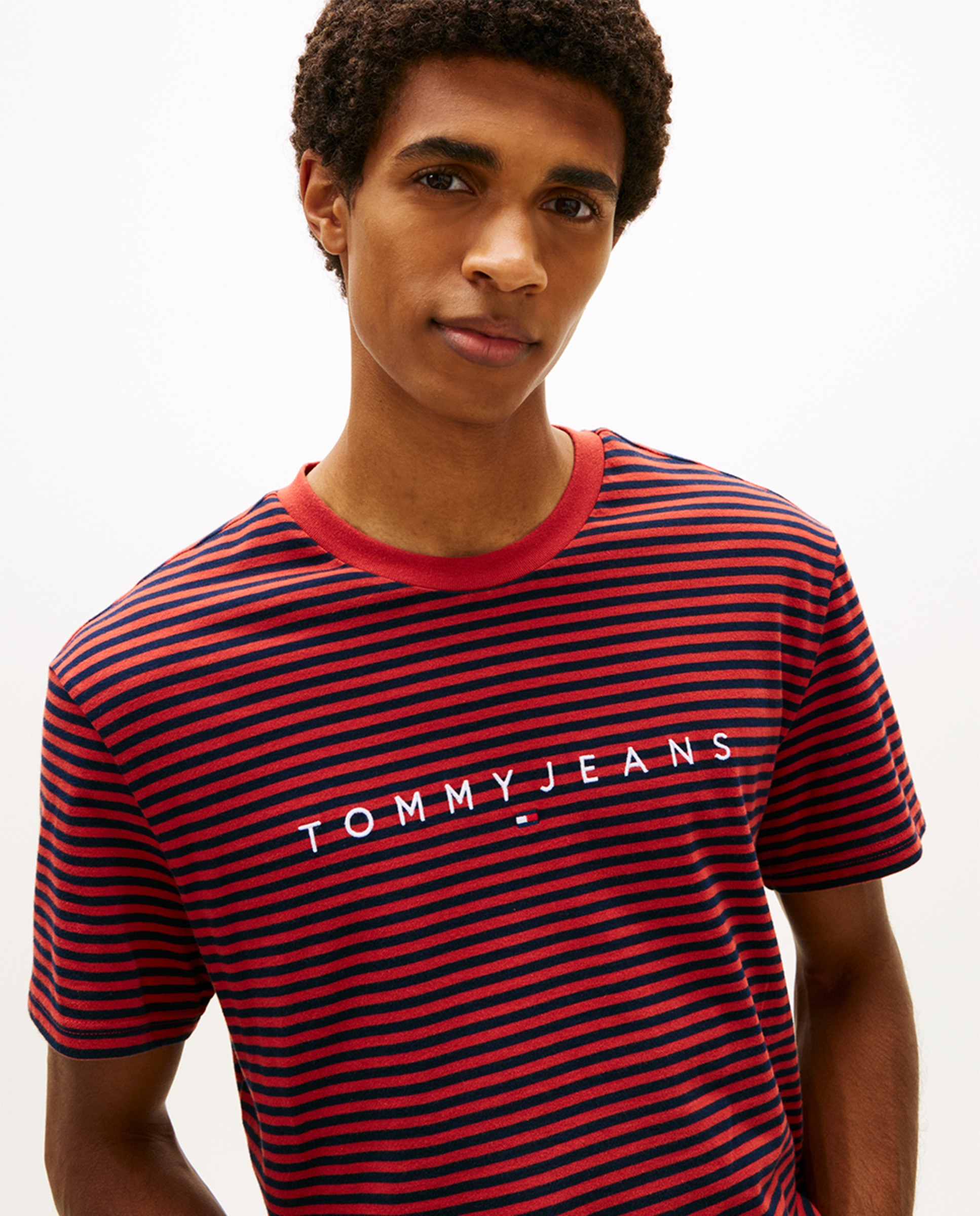 T-shirt às riscas com manga curta Vermelho-3