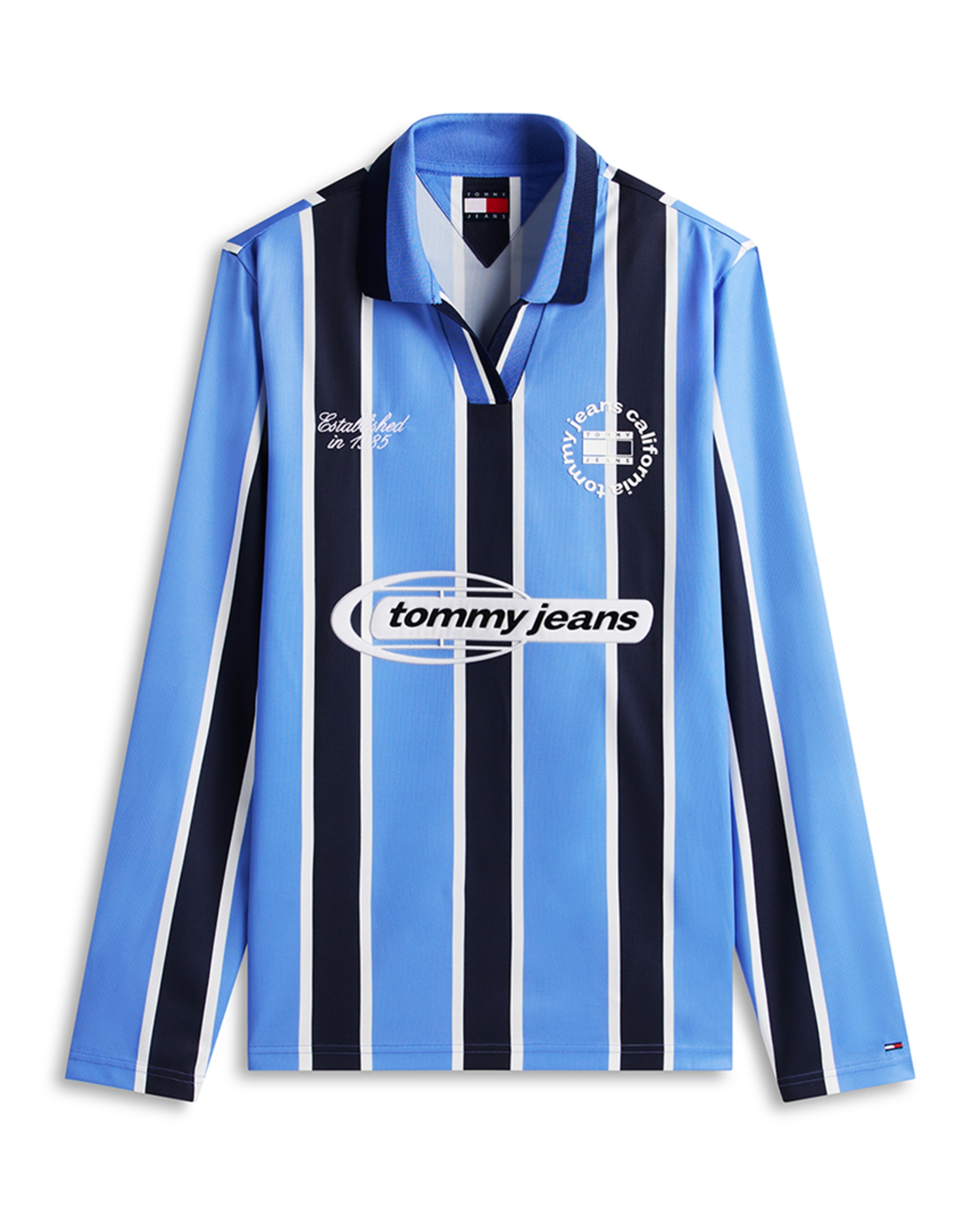 Polo às Riscas Regular Fit de Manga Comprida Azul-4