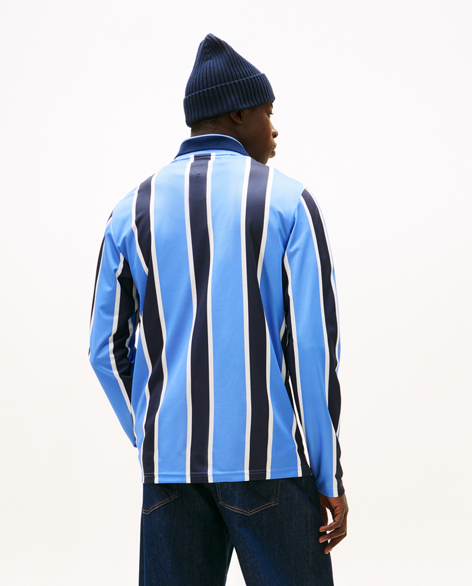 Polo às Riscas Regular Fit de Manga Comprida Azul-2