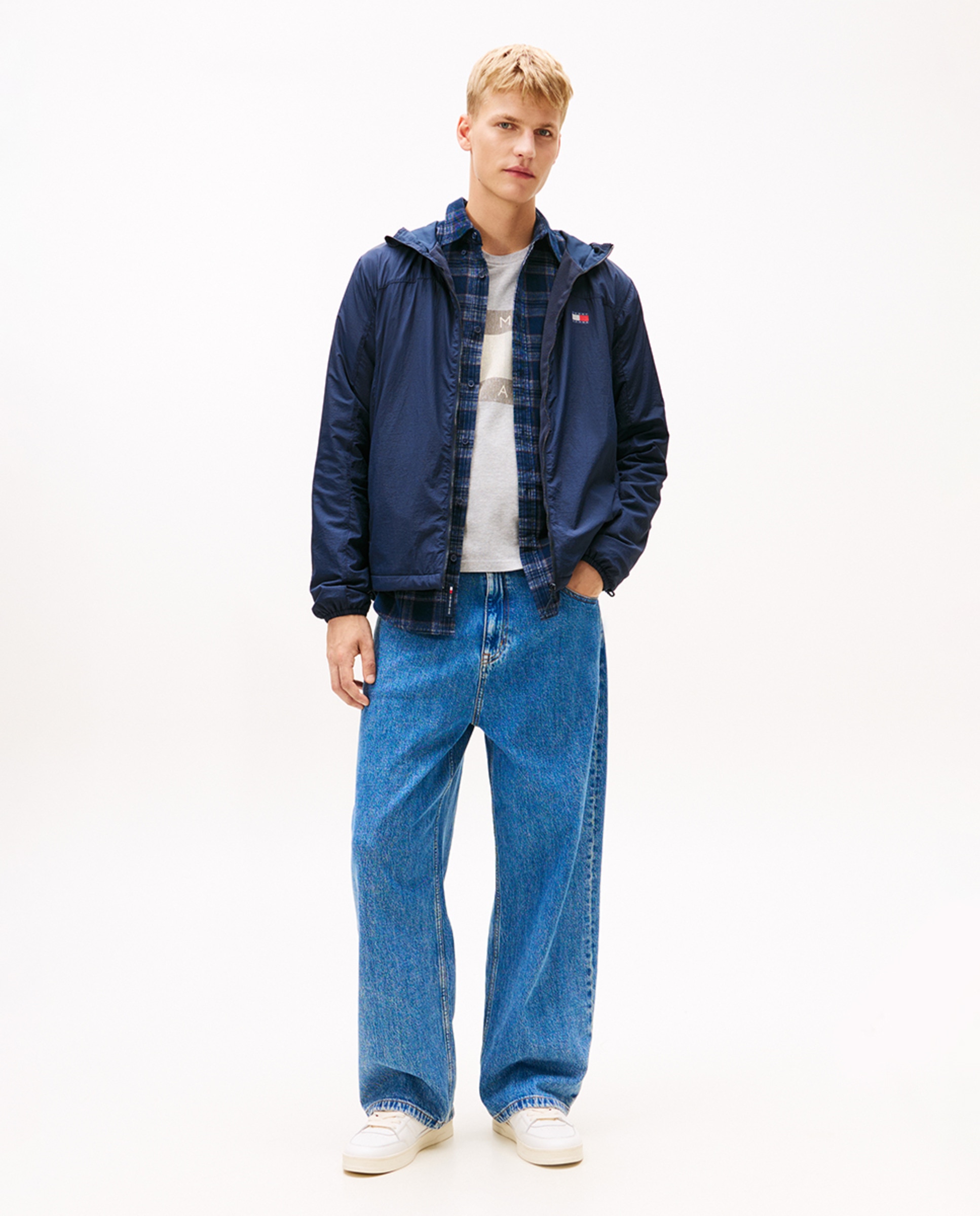 Corta-Vento Relaxed Fit com Capuz Azul-marinho-5